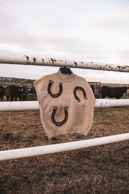 Multi Horse Shoe Brown Sweater Vest