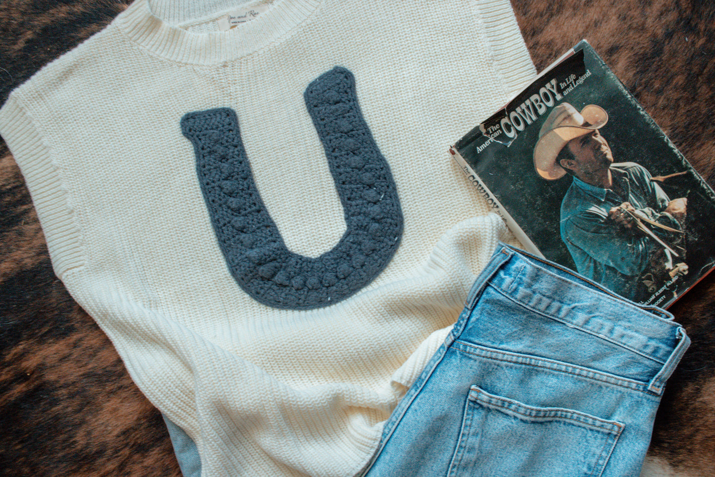 Horse Shoe Cream & Navy Sweater Vest