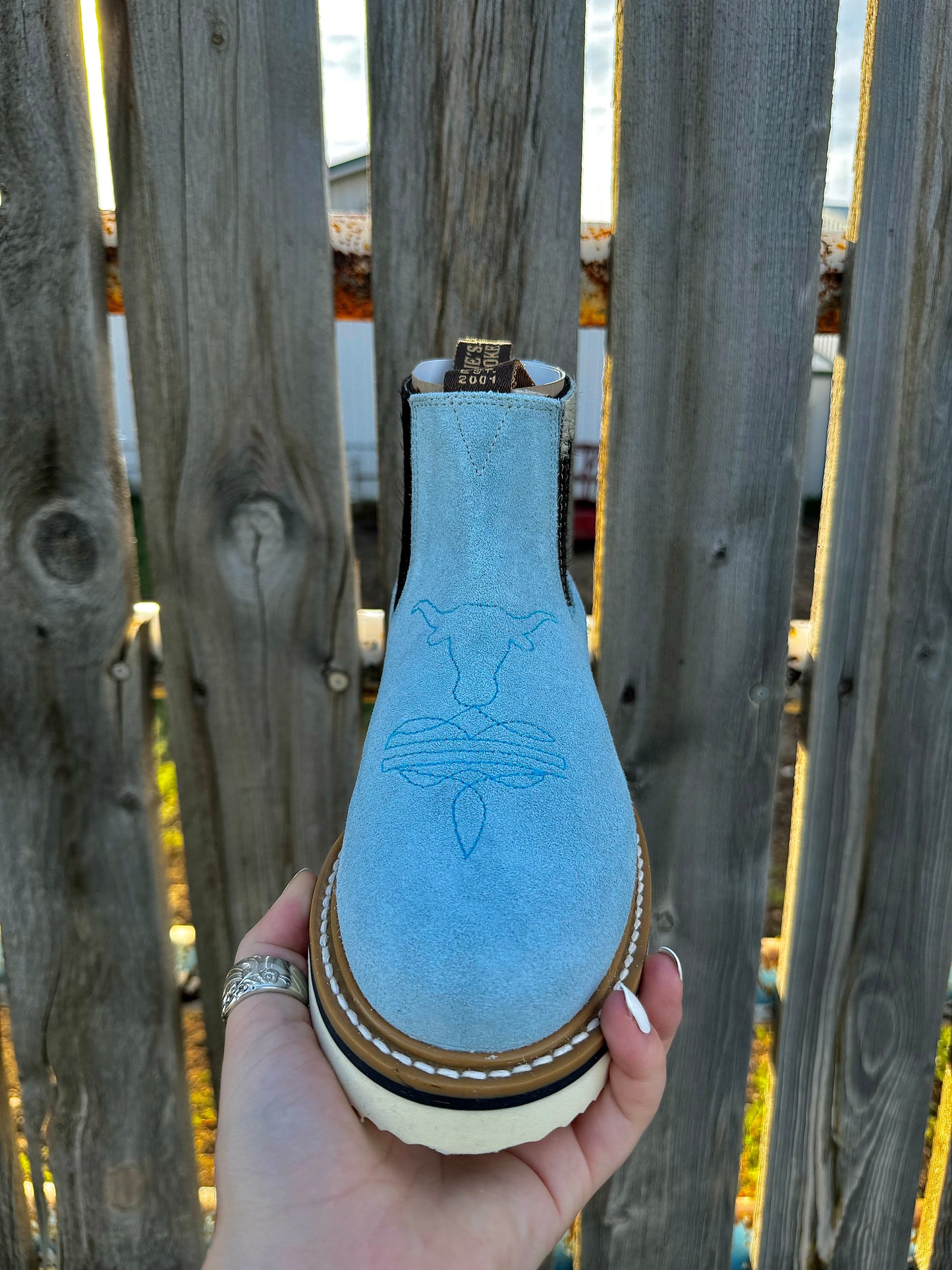 The Branded Roan - Ice Blue Cowpoke Boots