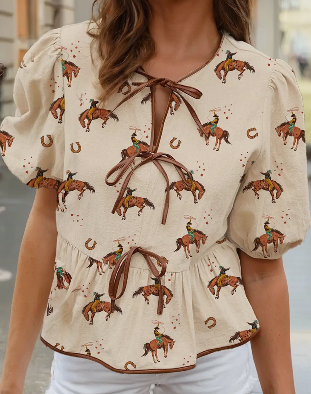 Cowboy Print Puff Top
