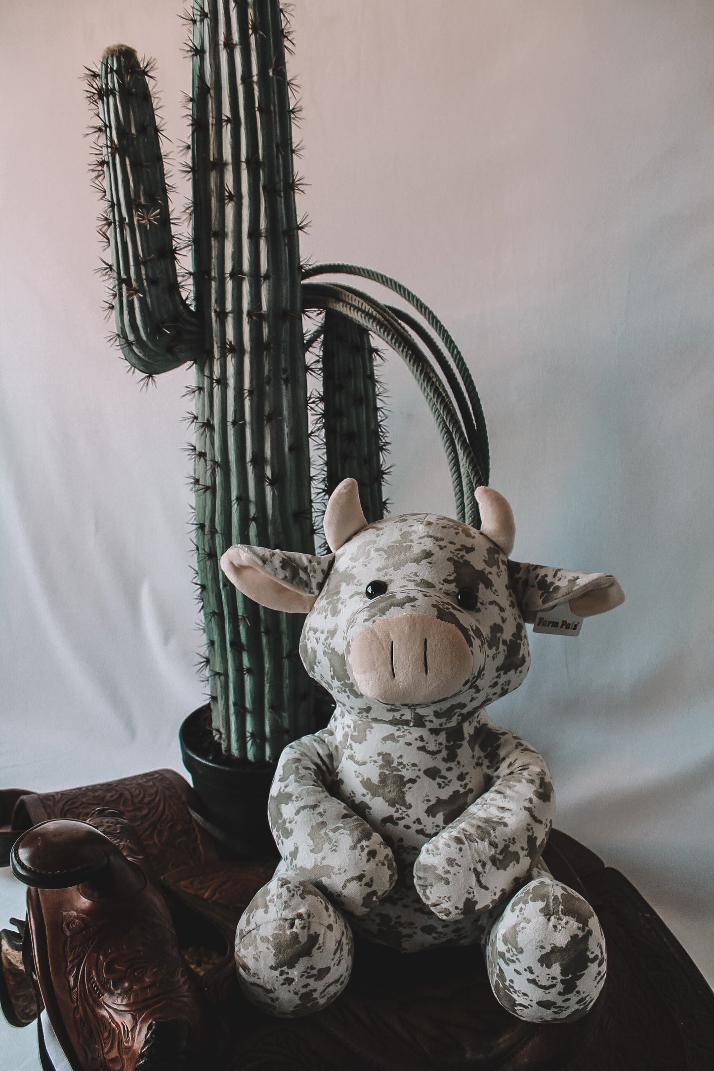 Tan & White Cow Print Farm Pal