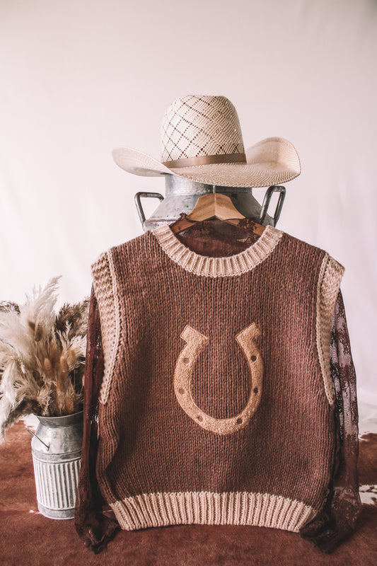 Horse Shoe Knitted Brown & Tan Sweater Vest