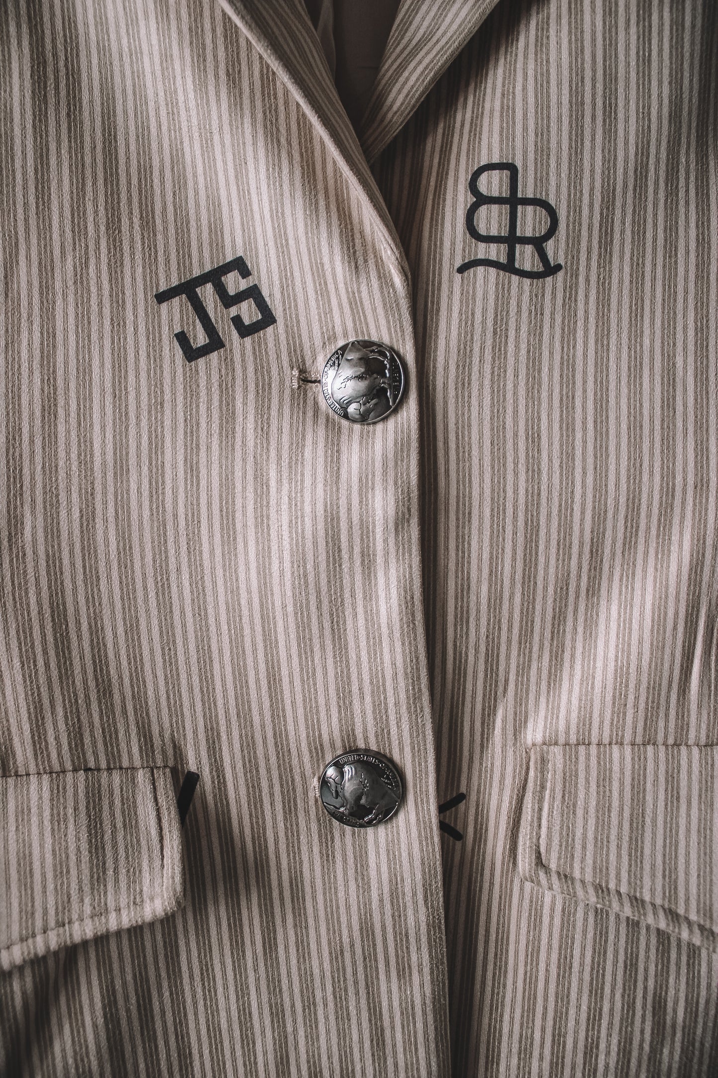 Beige Pin Stripe Branded Blazer