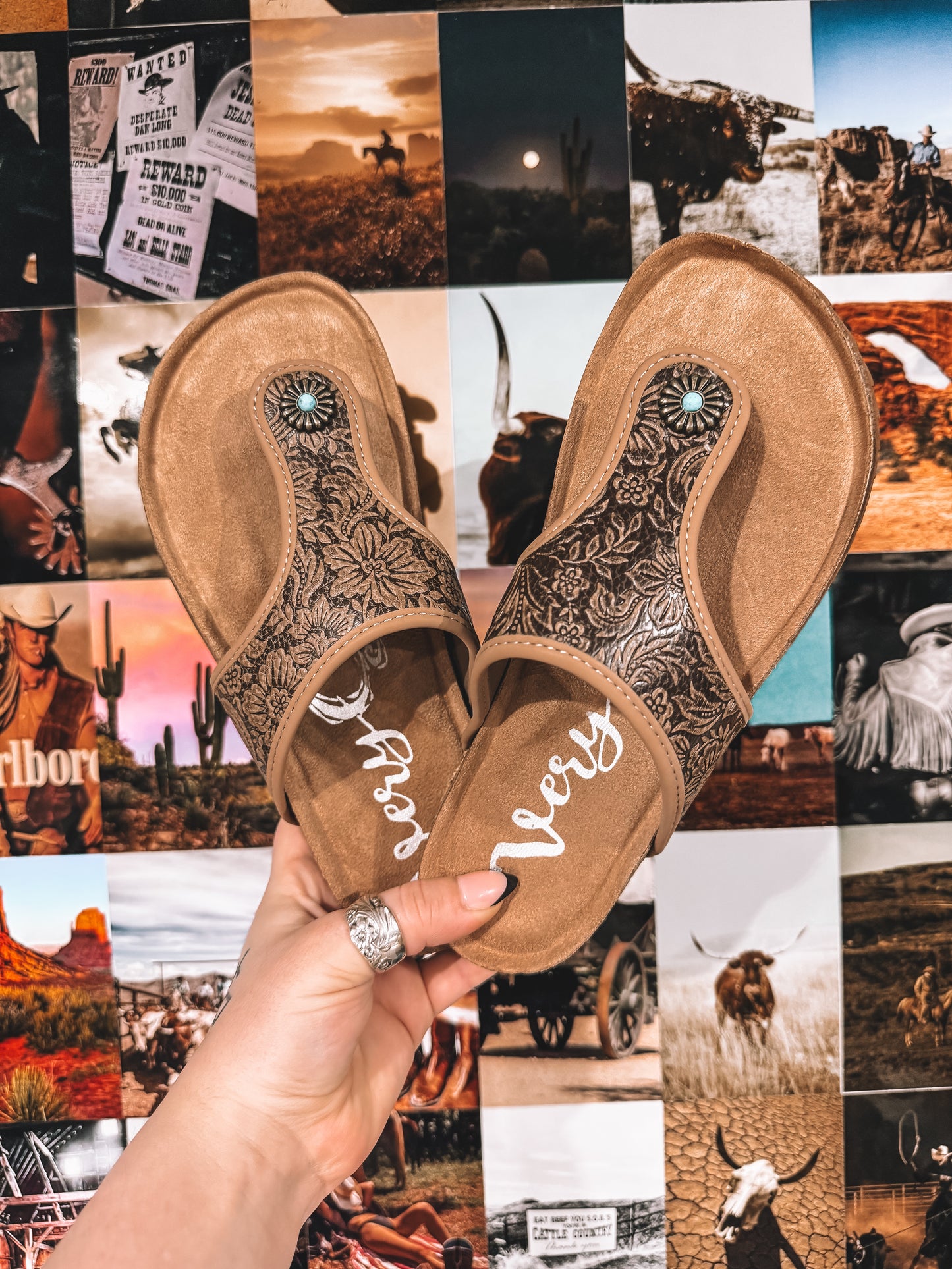 Brown & Tan Turquoise Concho Sandals