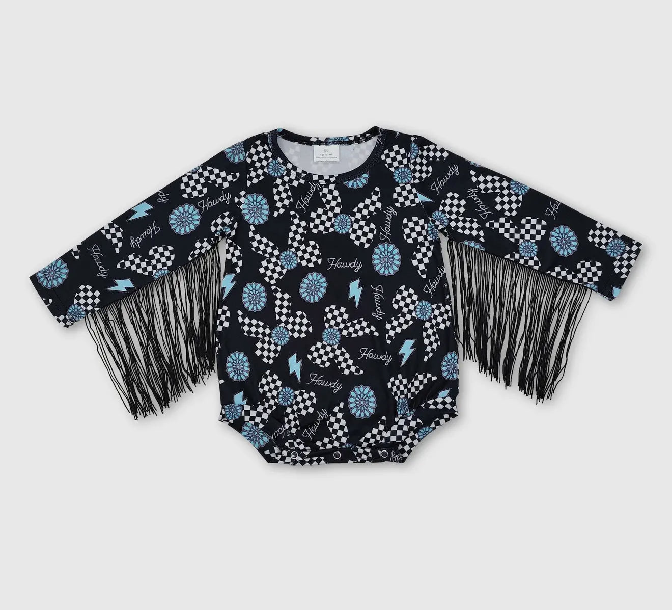 Turquoise Checkered Bow Fringe Onesie