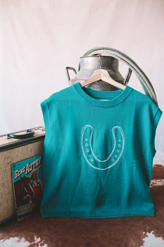 Horse Shoe Embroidered Sweater Top