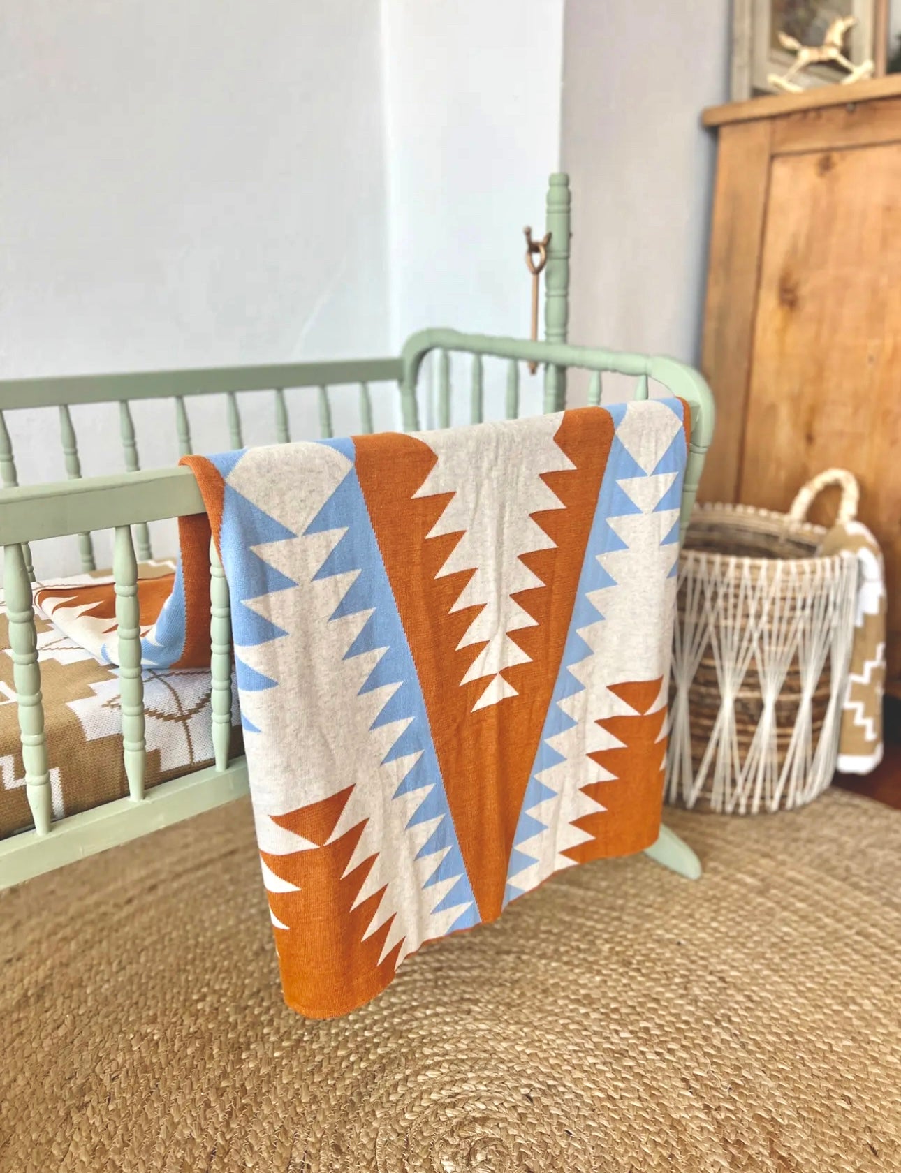 Western Grande - Blue, Cream & Terracotta Baby Blanket