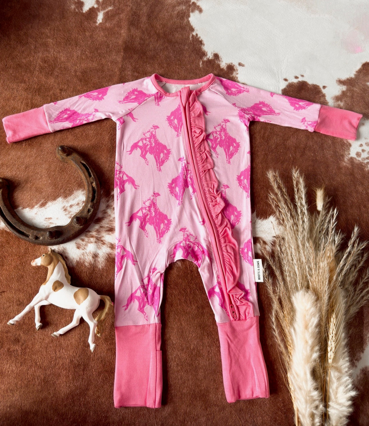 Pink Broncs Girls Onesie