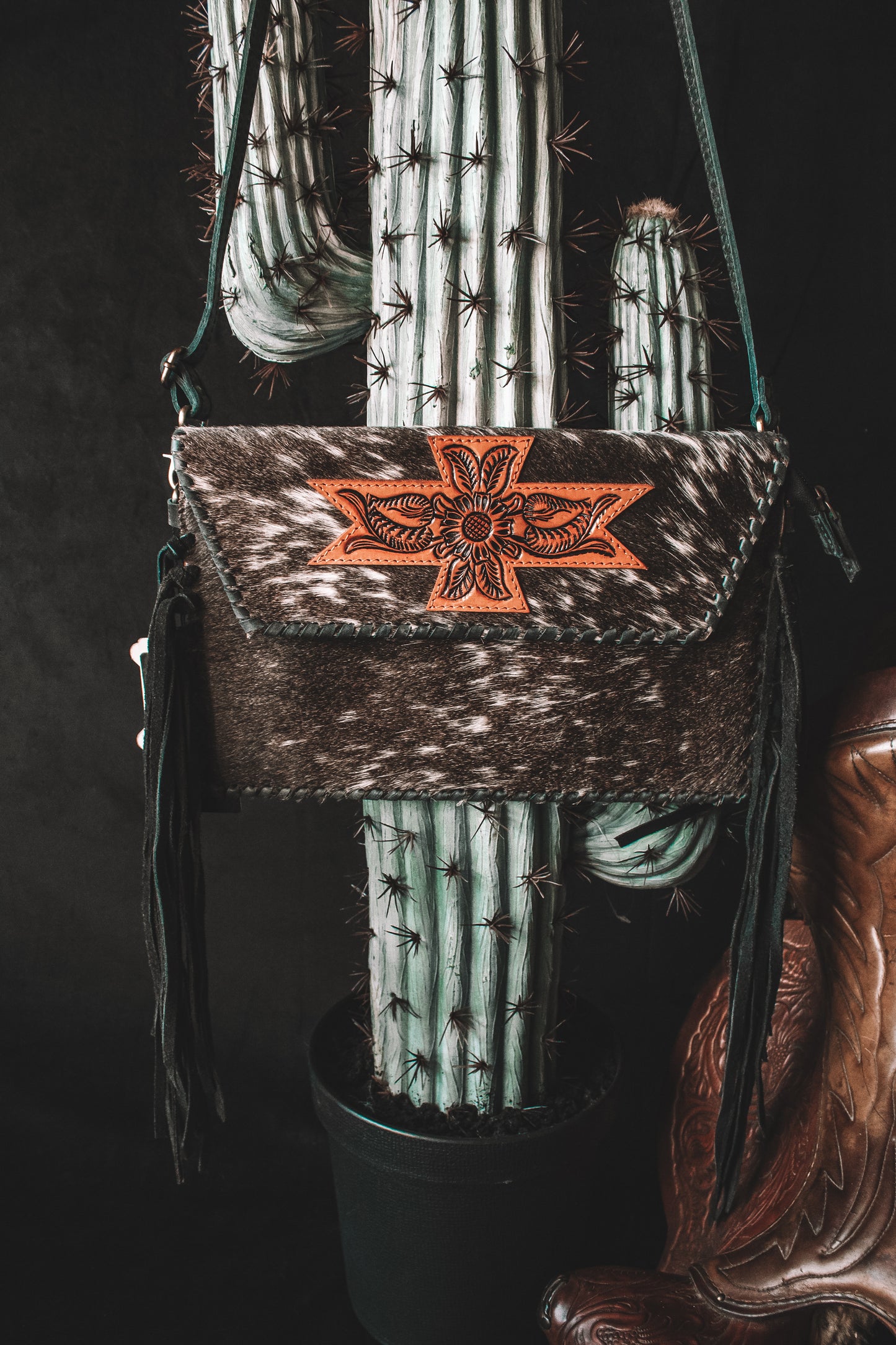 Cowhide Fringe Envelope Style Purse