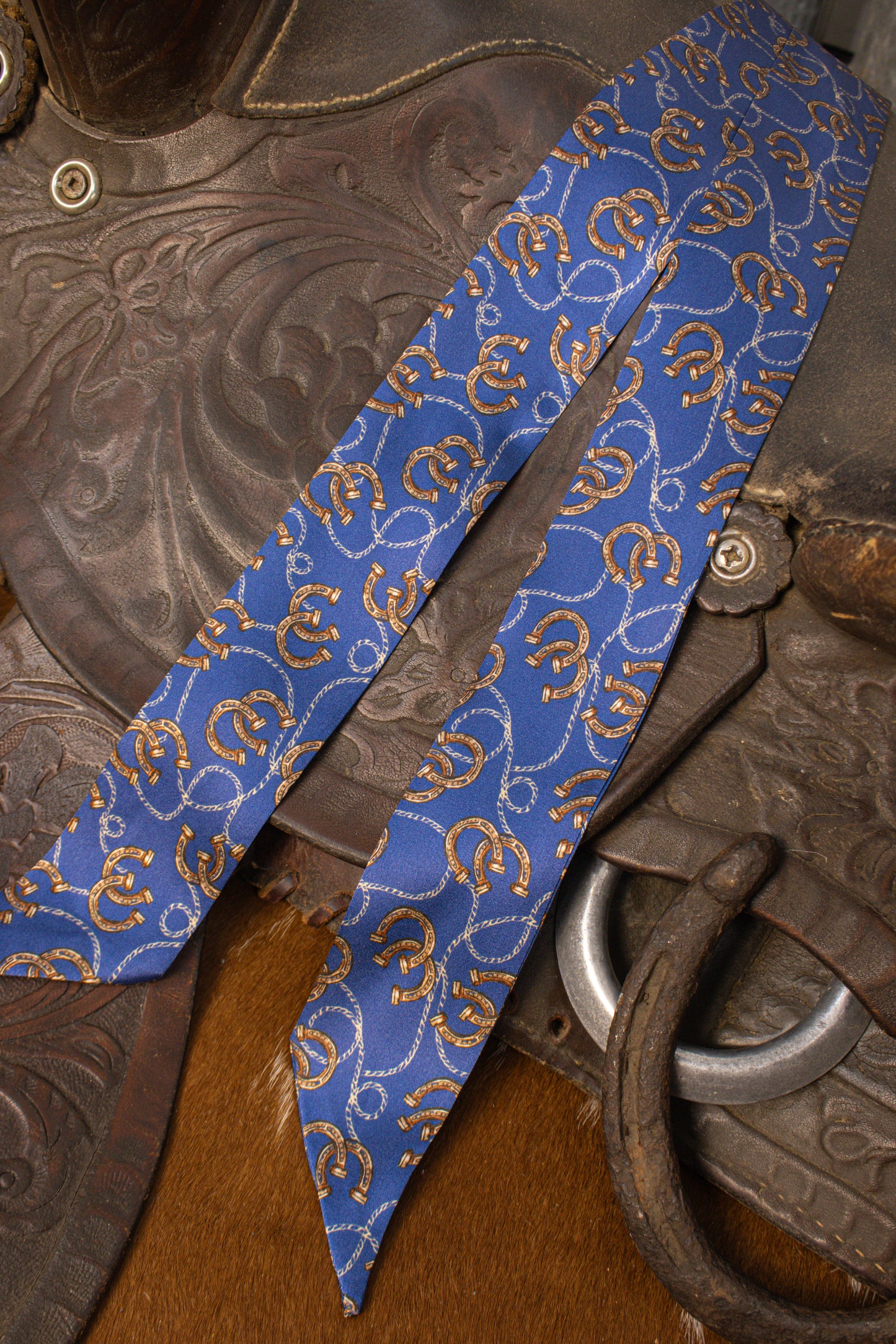 Blue Silk Twilly W/ Horseshoes & Rope Details