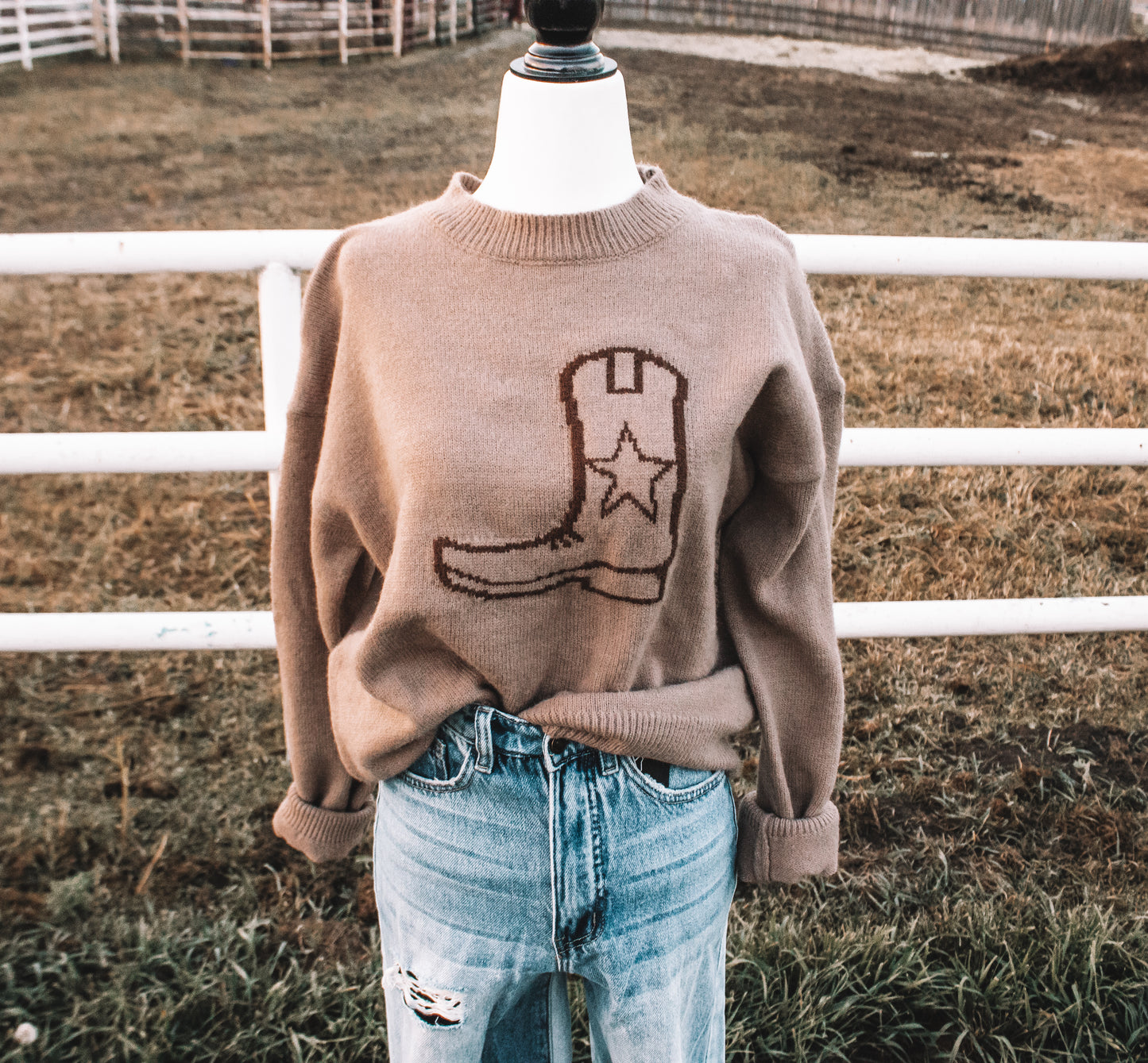 Mocha Cowgirl Boot Sweater