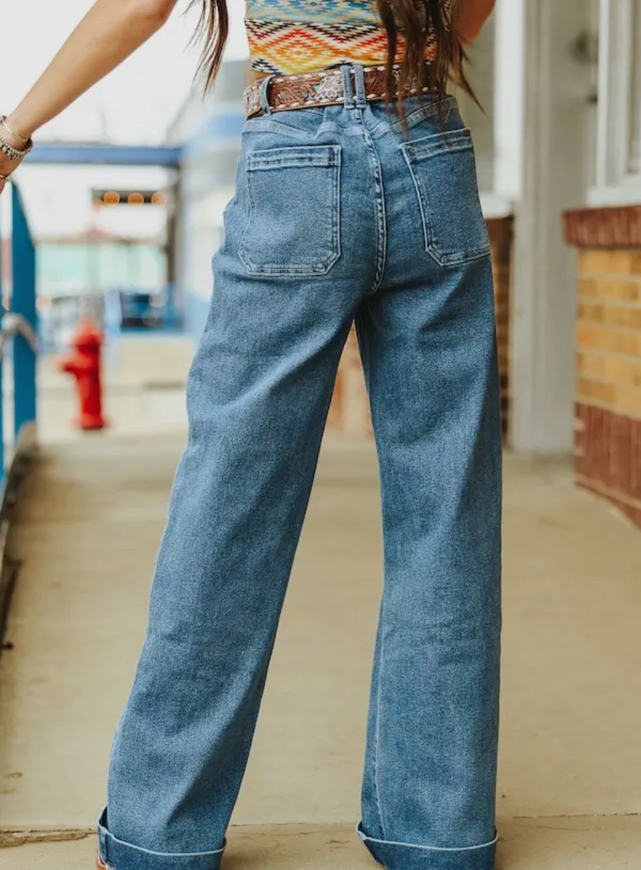 Mid Wash High Rise Front Pocket Jeans