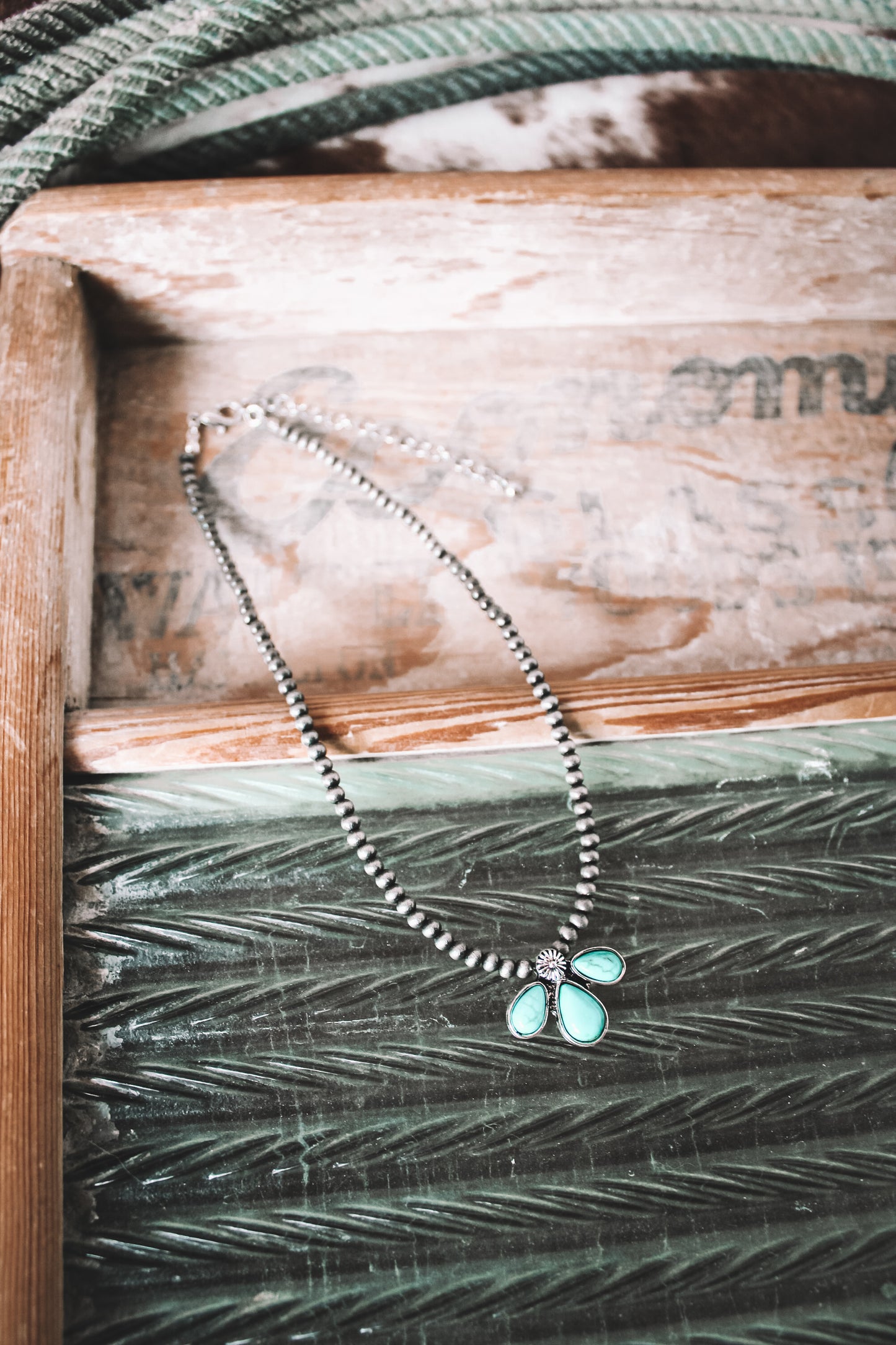 Faux 3 Stone Turquoise Pearls