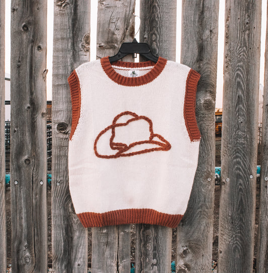 Cowboy Hat Ivory & Rust Sweater Vest
