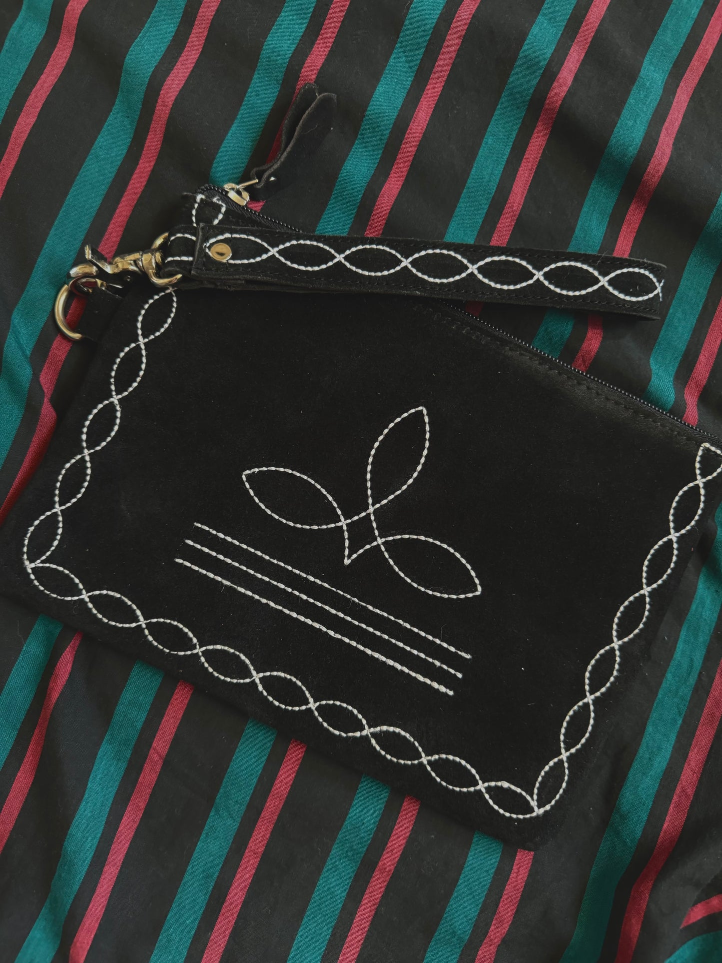The Branded Roan - Boot Stitch Suede Leather Wristlet