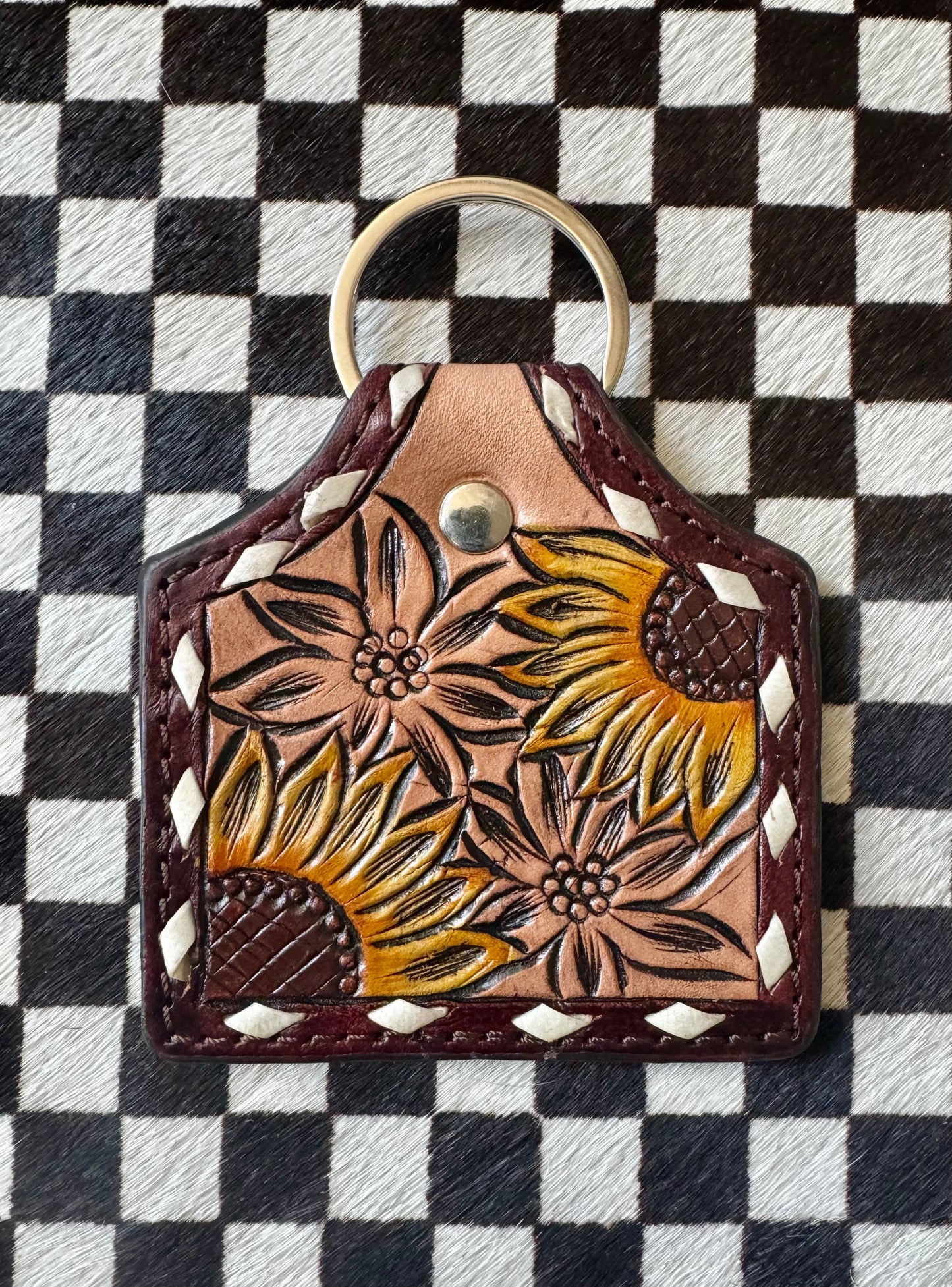 The Branded Roan - Sunflower Cowtag Leather Key Chain