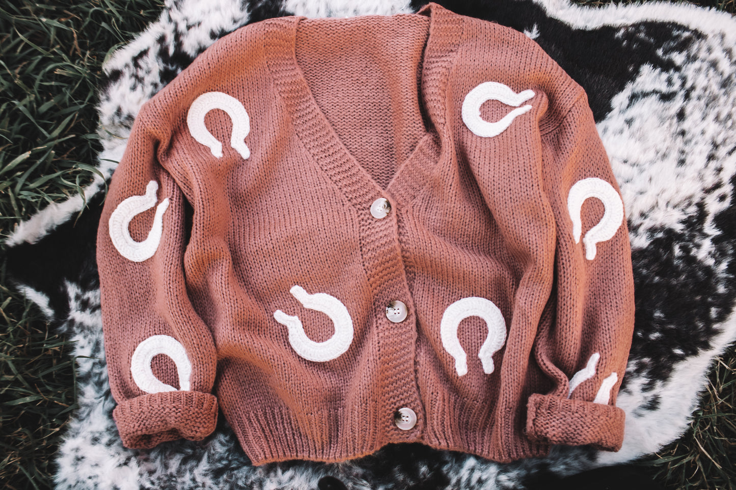Terracotta Horse Shoe Patch Cardigan