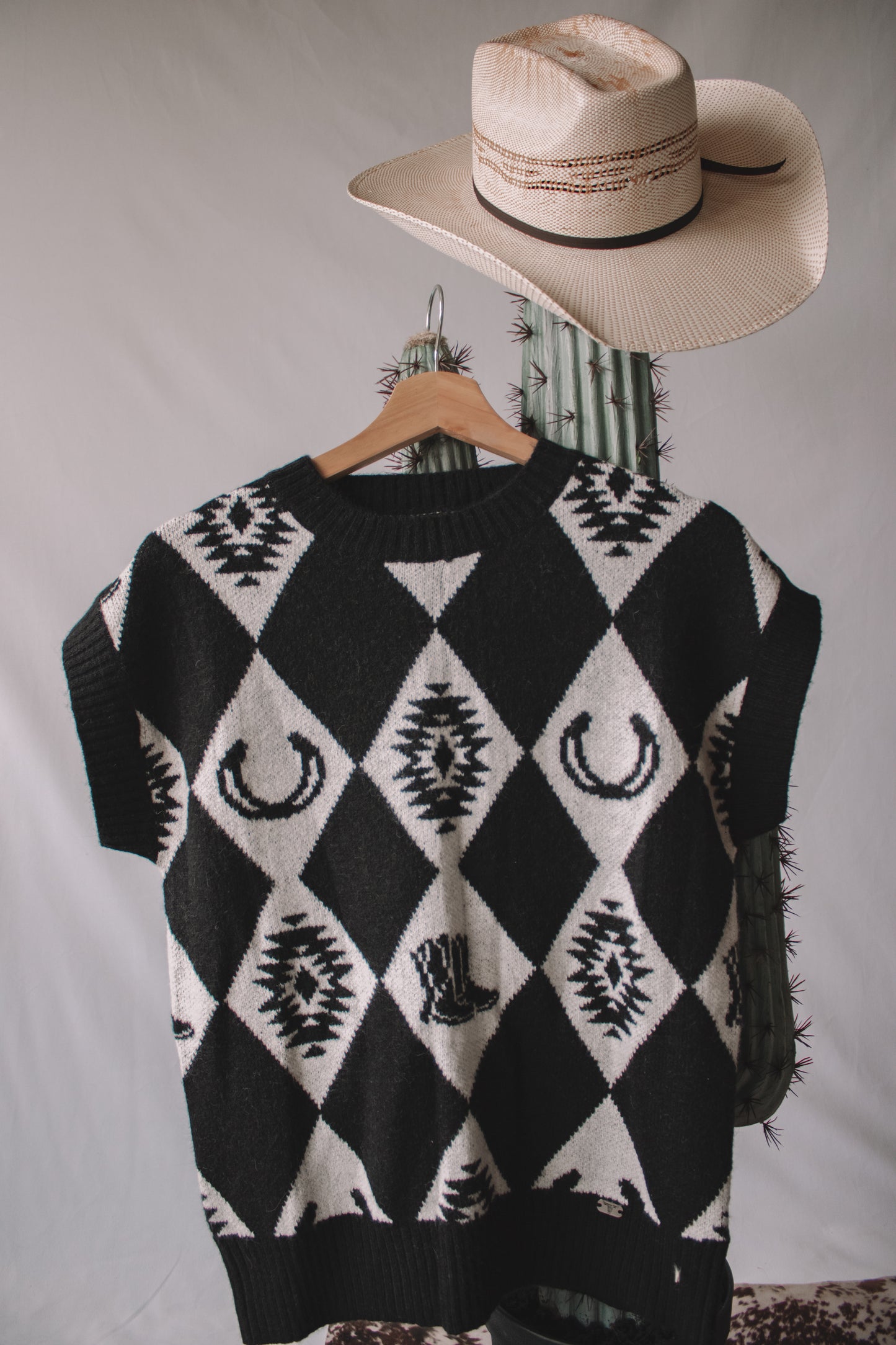 Black Checkered Knit Sweater