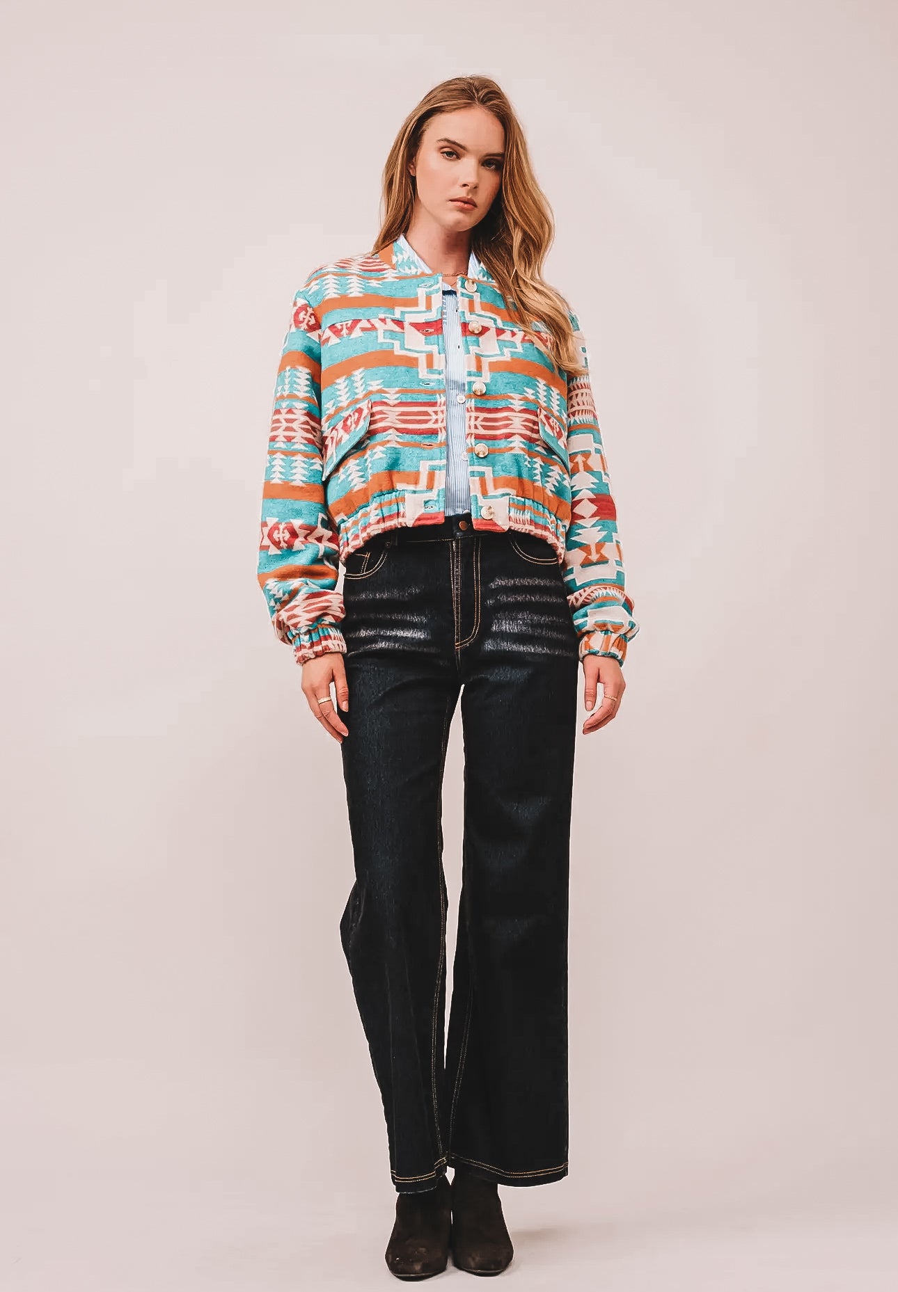 Blue B - Jacquard Aztec Bomber Jacket