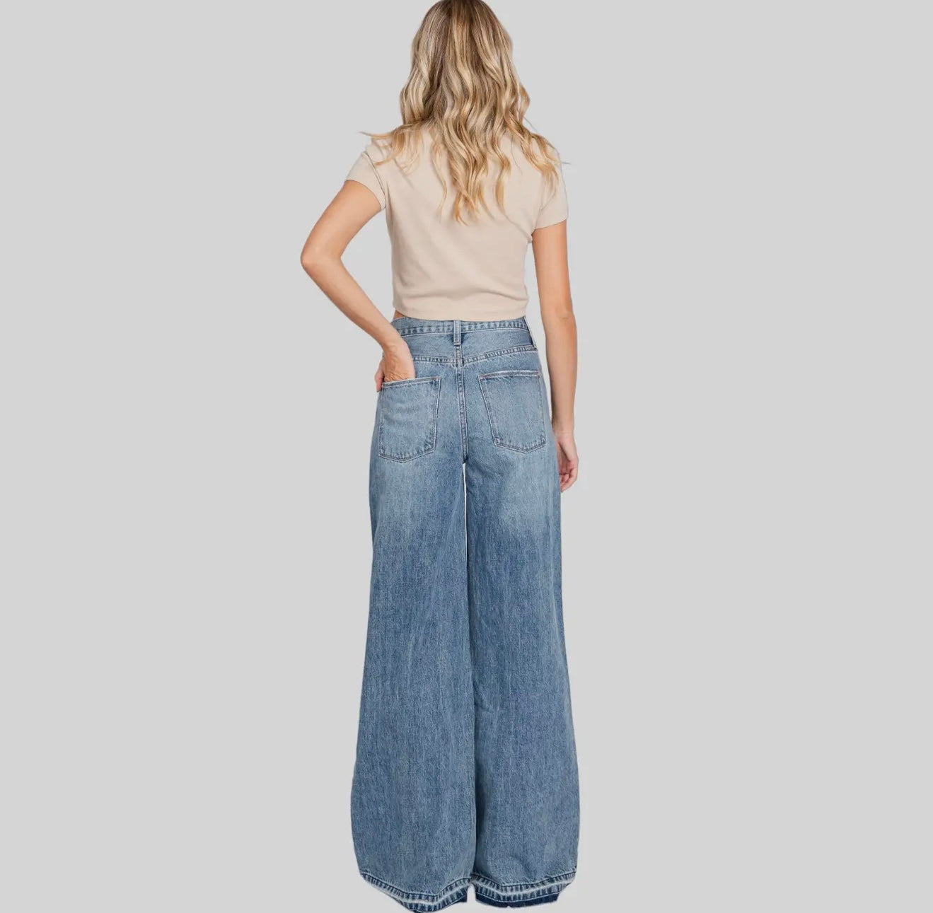 Distressed High Rise Wide Leg Jeans