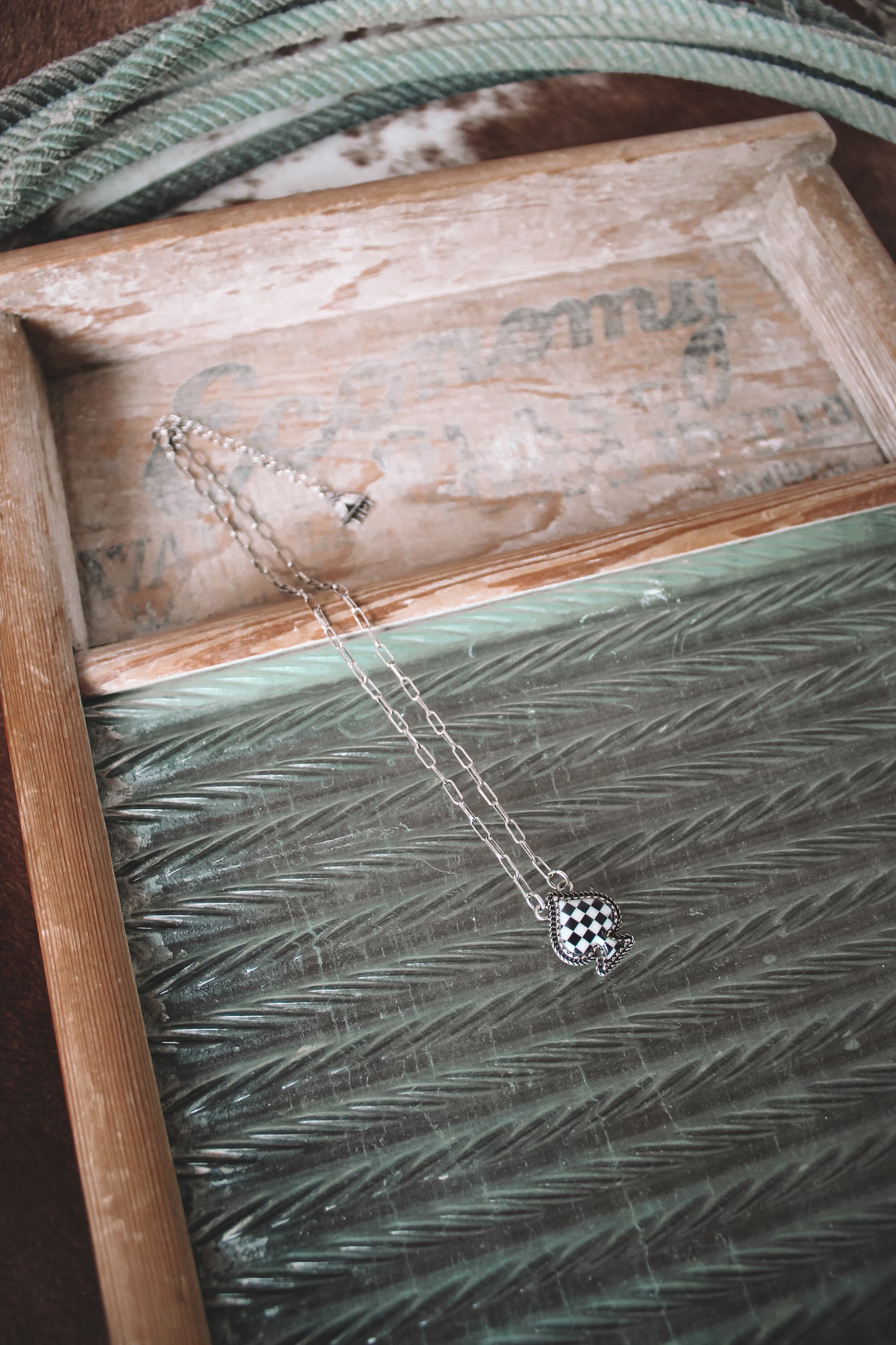 Faux Checkered Spade Necklace