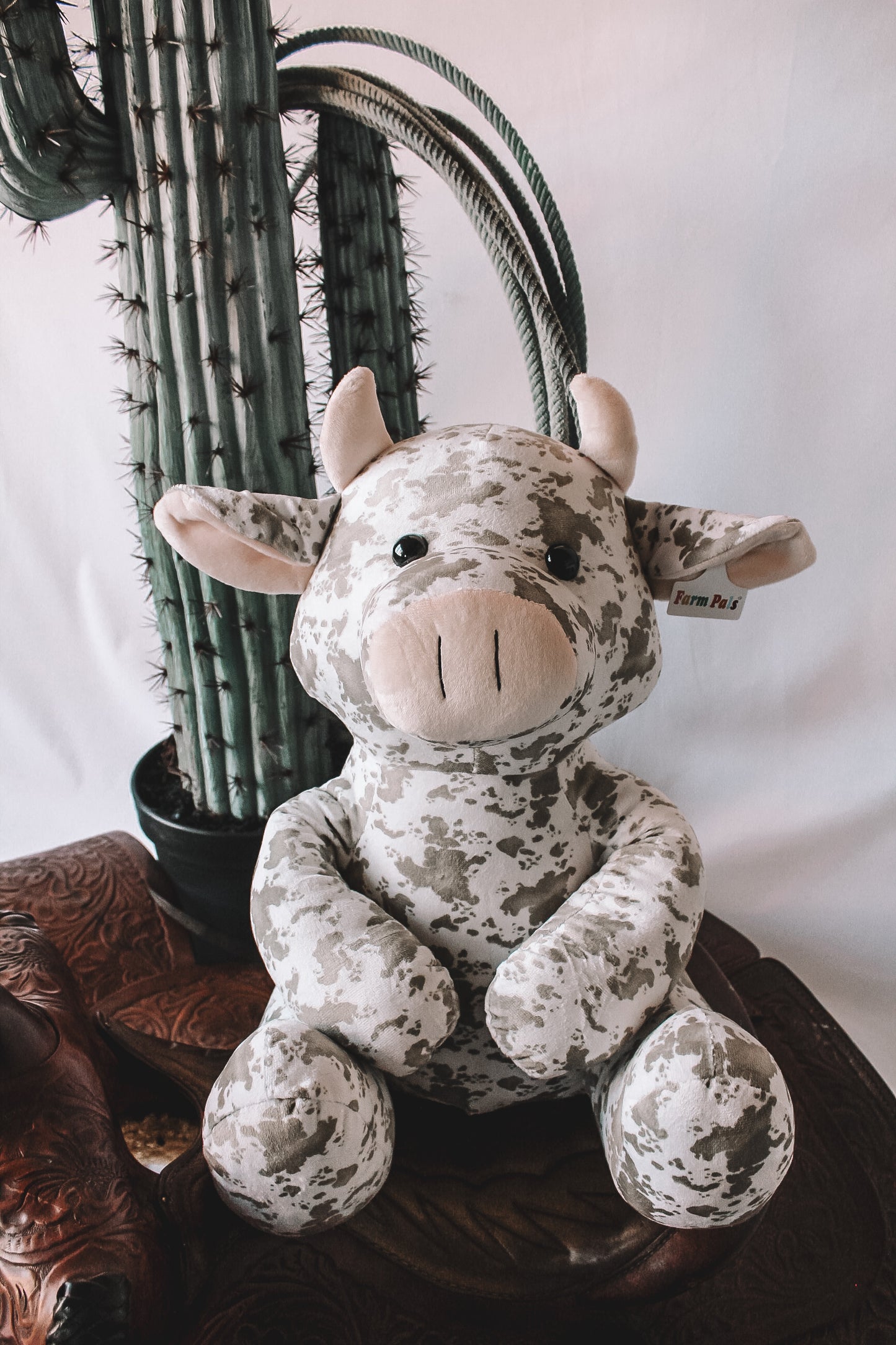 Tan & White Cow Print Farm Pal