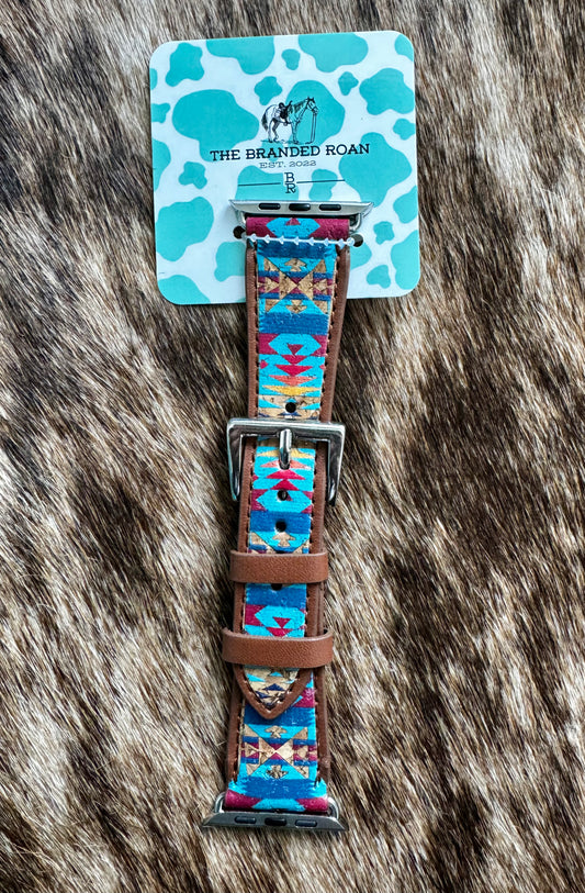 The Branded Roan - Blue Aztec Watch Band