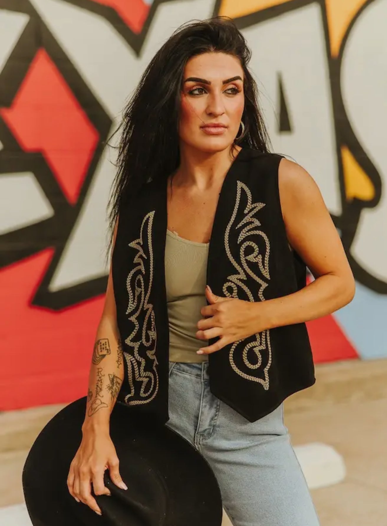 Black Boot Stitch Vest