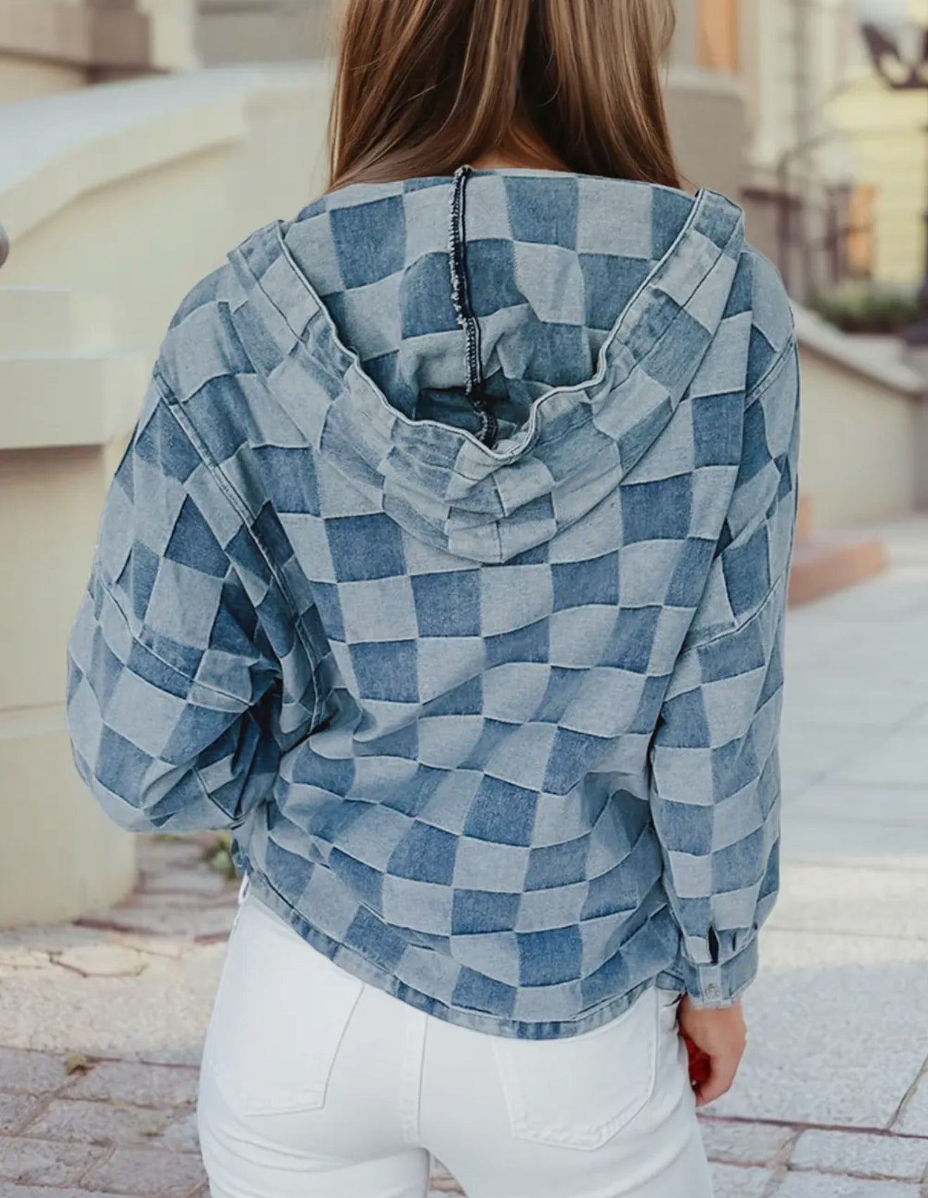 Denim Checkered 1/4 Zip