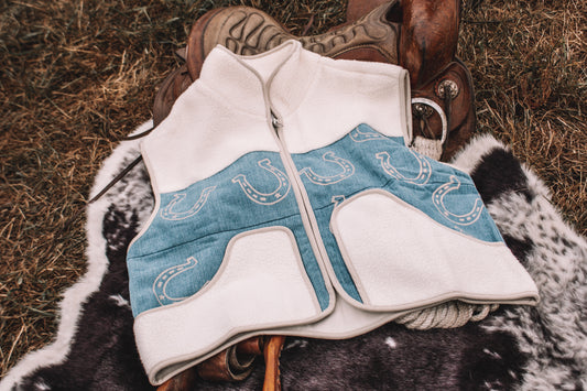 Horseshoe Printed Denim Contrast Vest