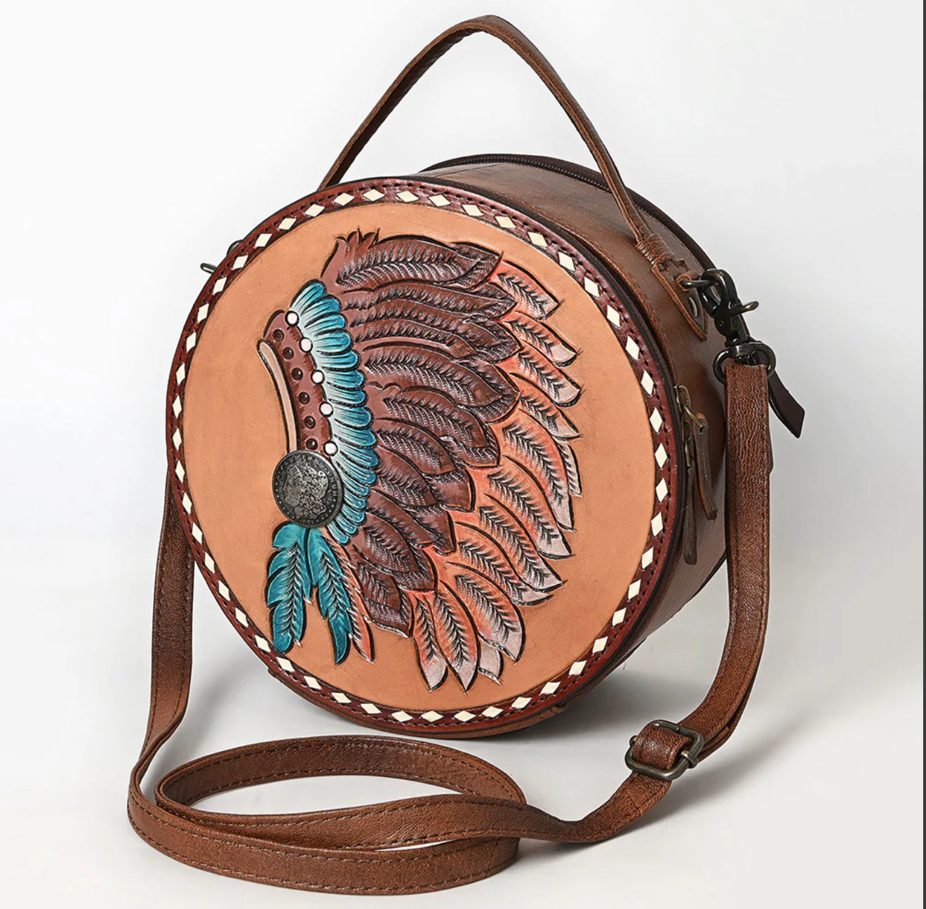 Round Tooled Painted Bag