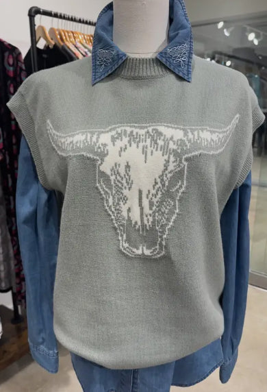 Sage Skull Western Sweater Vest
