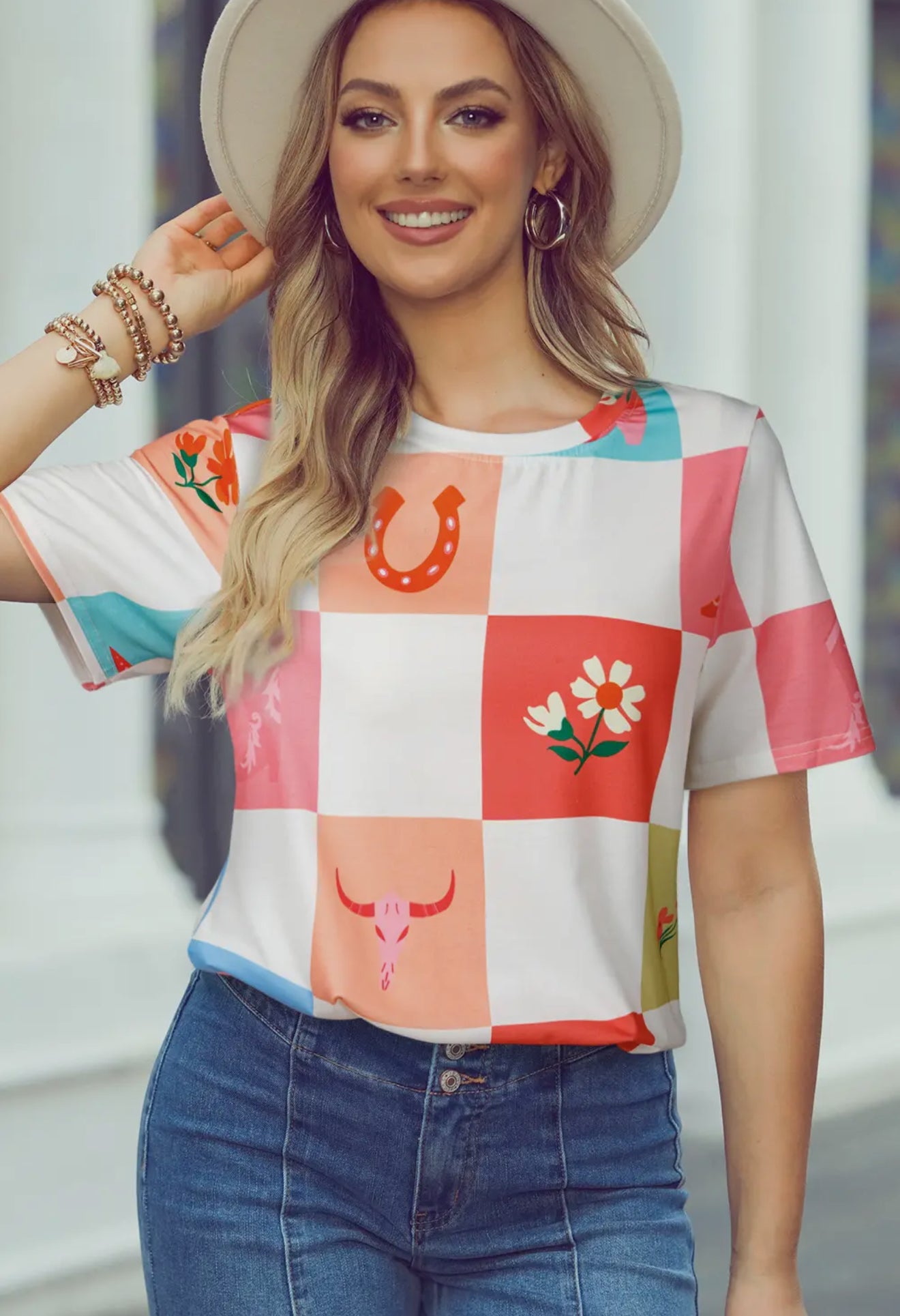 Western Print Checkered Tee