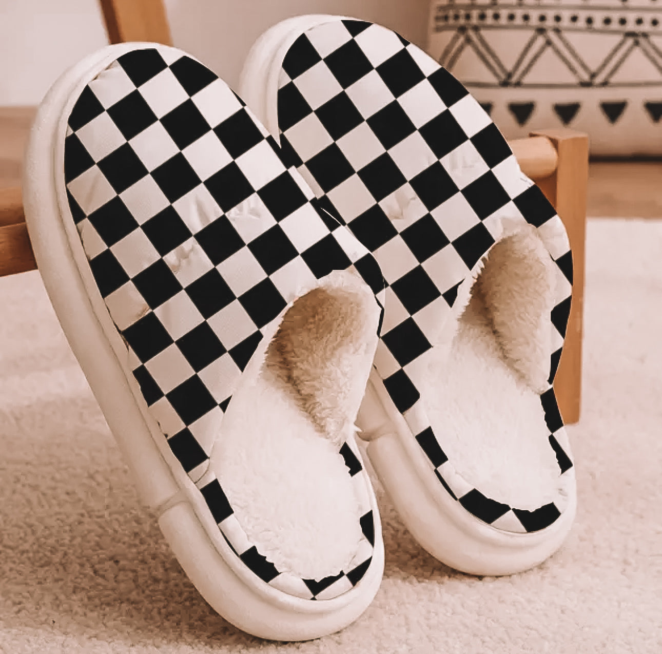 Front Porch - Black Checkered Slippers