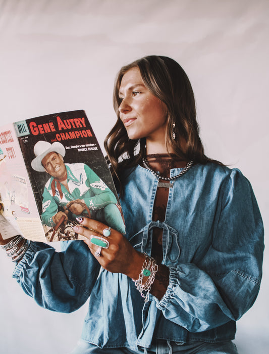 Ruffle Denim Tie Top