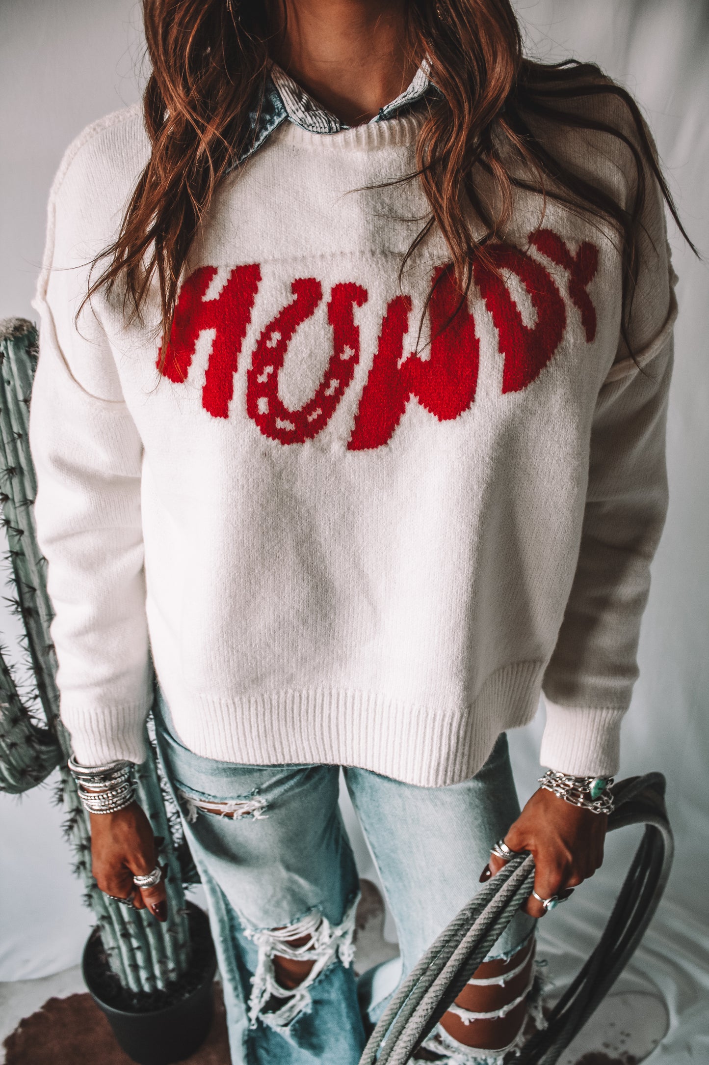 White Howdy Sweater