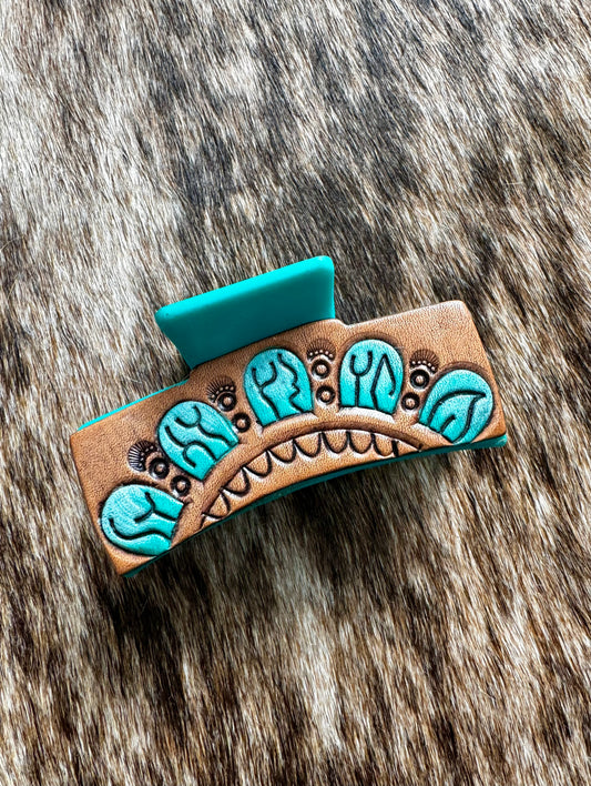 The Branded Roan - Turquoise Blossom Claw Clip