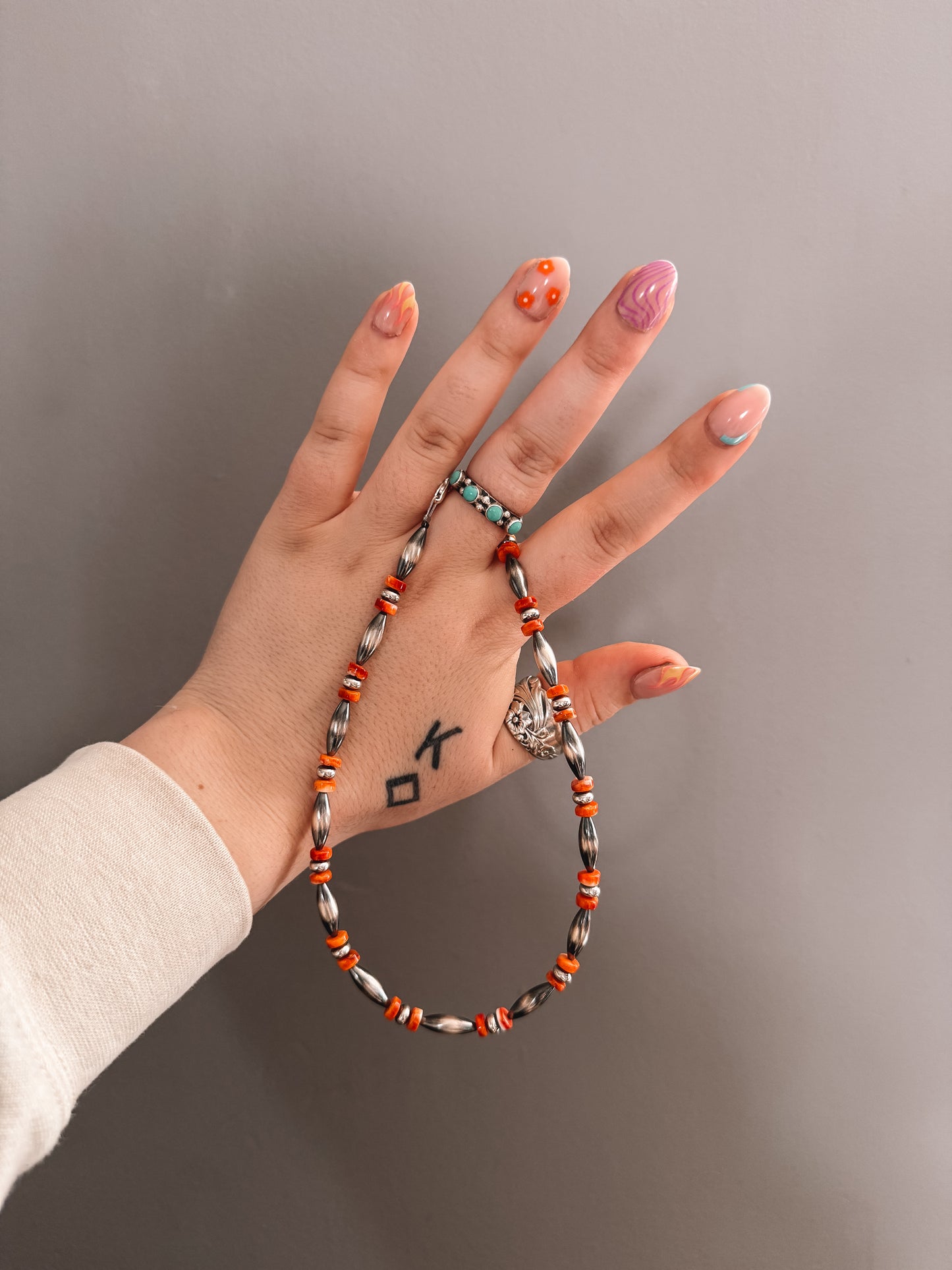 Sterling Silver Torpedo Necklace W/ Orange Spiny