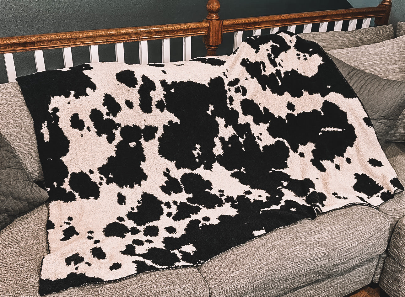 Front Porch - Black & White Cow Print Blanket
