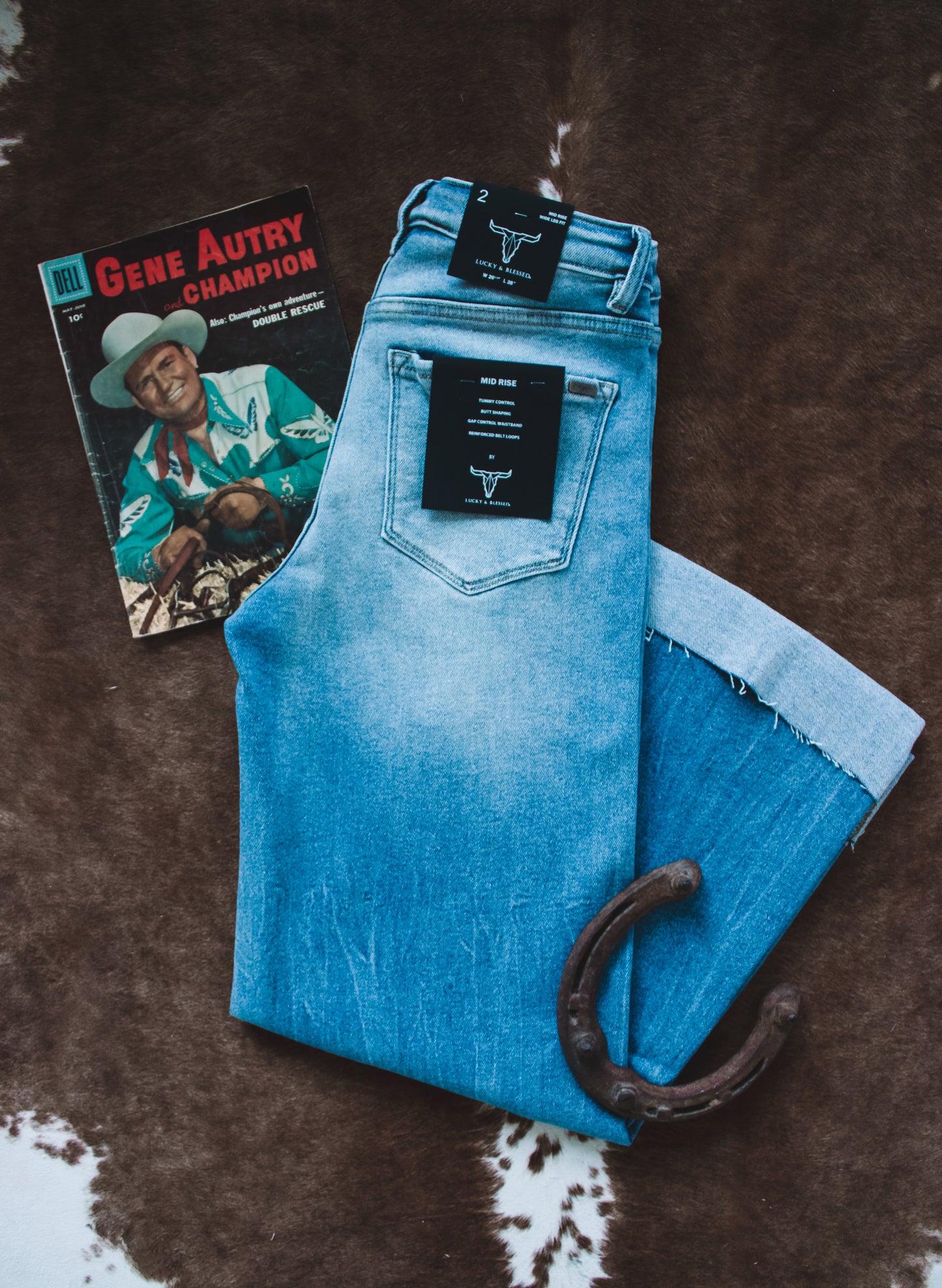 Light Wash Crop Wide Leg Cuffed Mid Rise Jeans