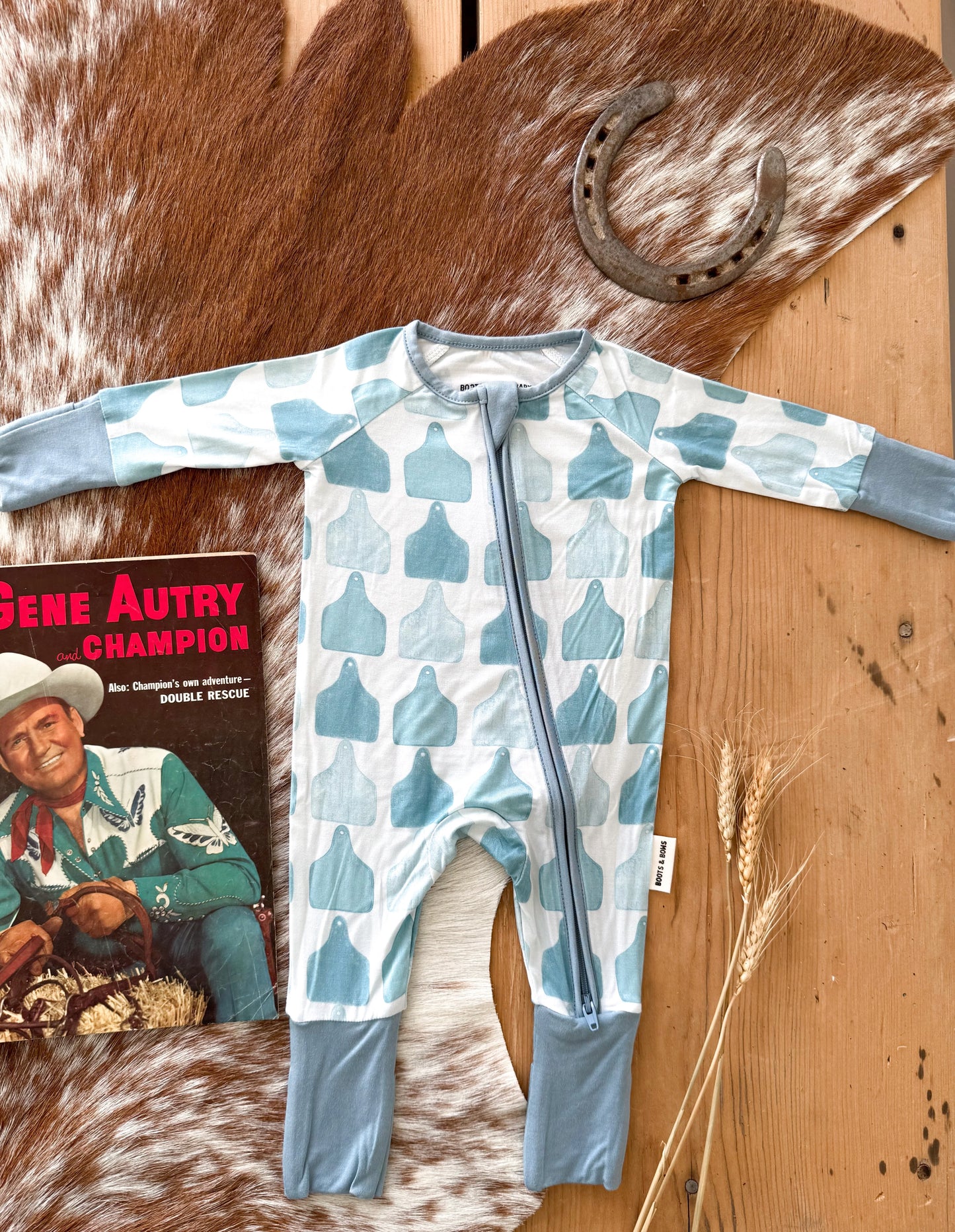 Blue Cowtag Baby Boy Onsie