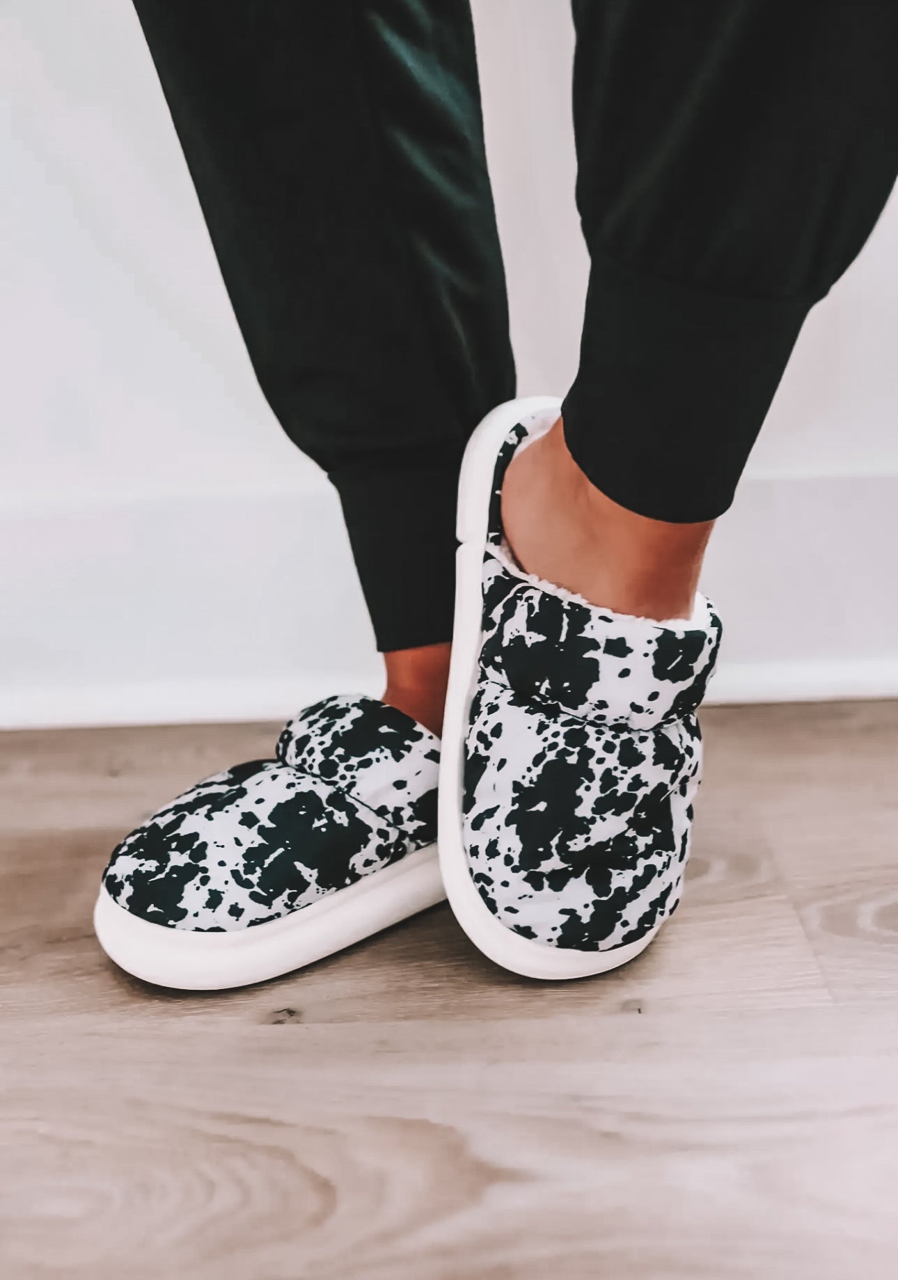 Front Porch - Black Cowprint Slippers