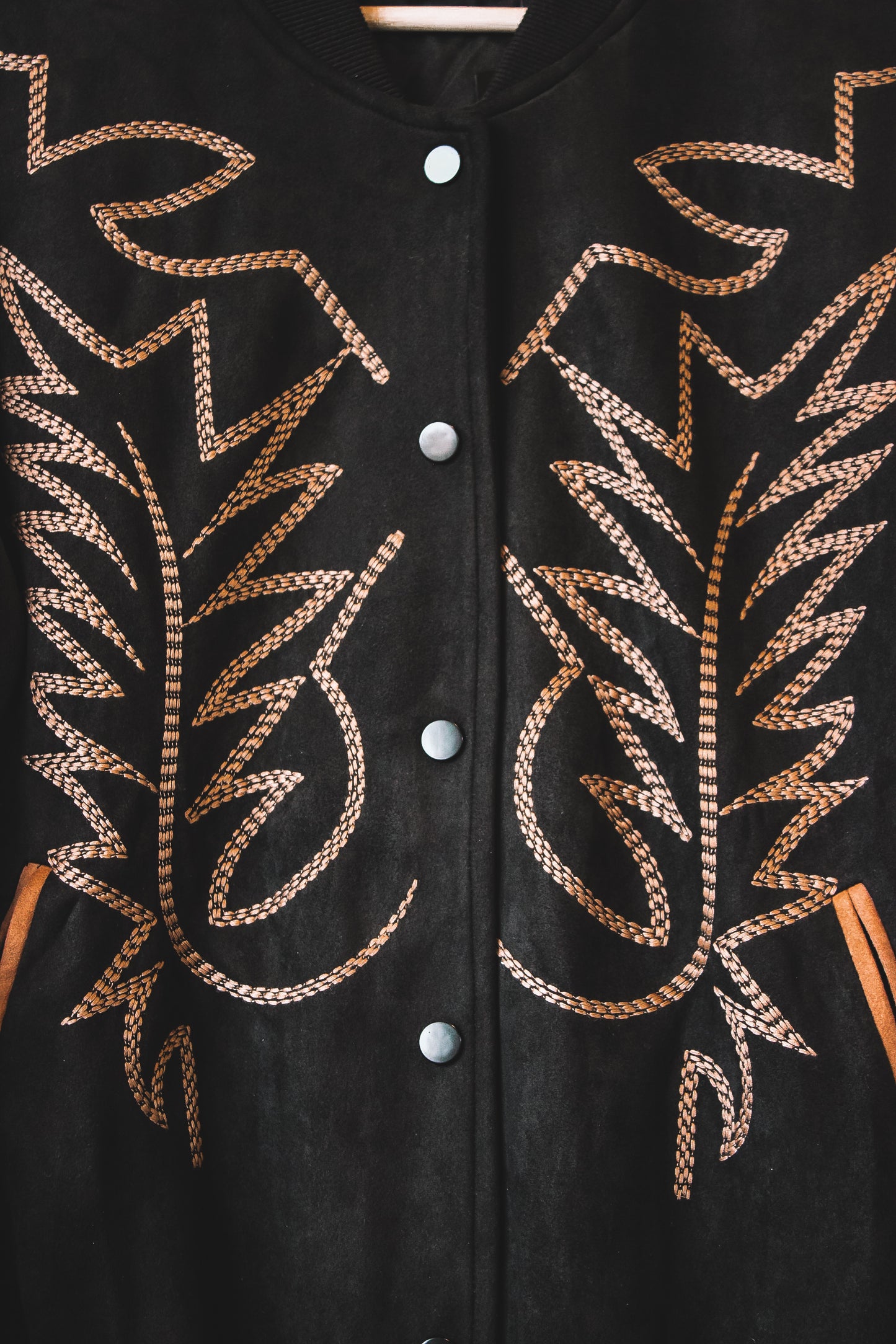 Black Suede Boot Stitch Embroidered Bomber