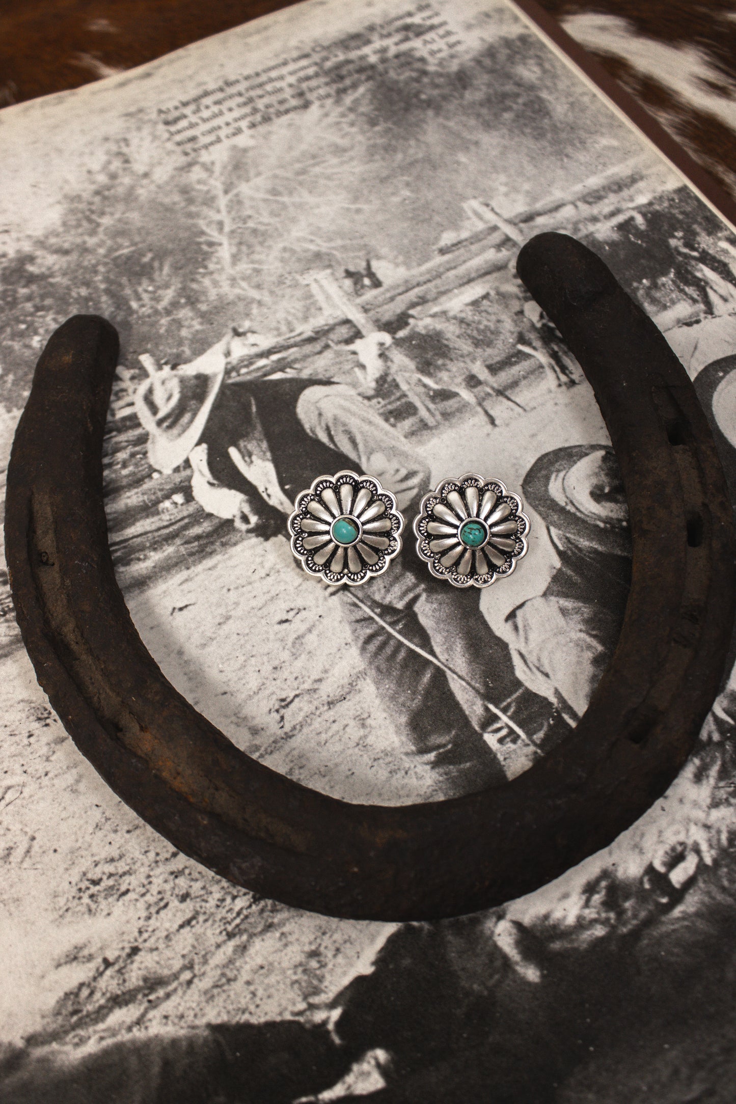 Faux Silver Concho Studs W/ Turquoise