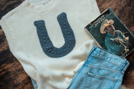 Horse Shoe Cream & Navy Sweater Vest