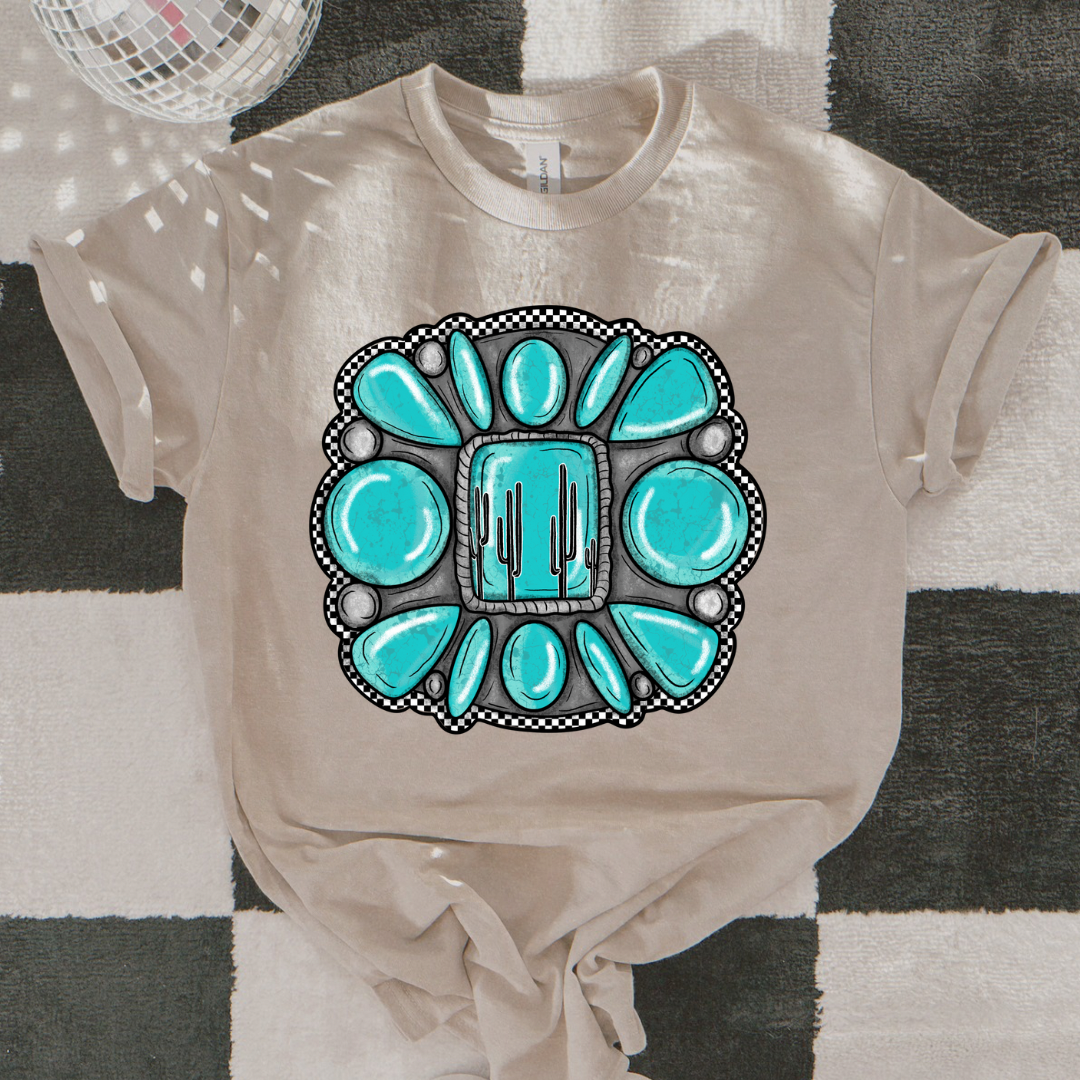 The Branded Roan - Turquoise Checkered Tee