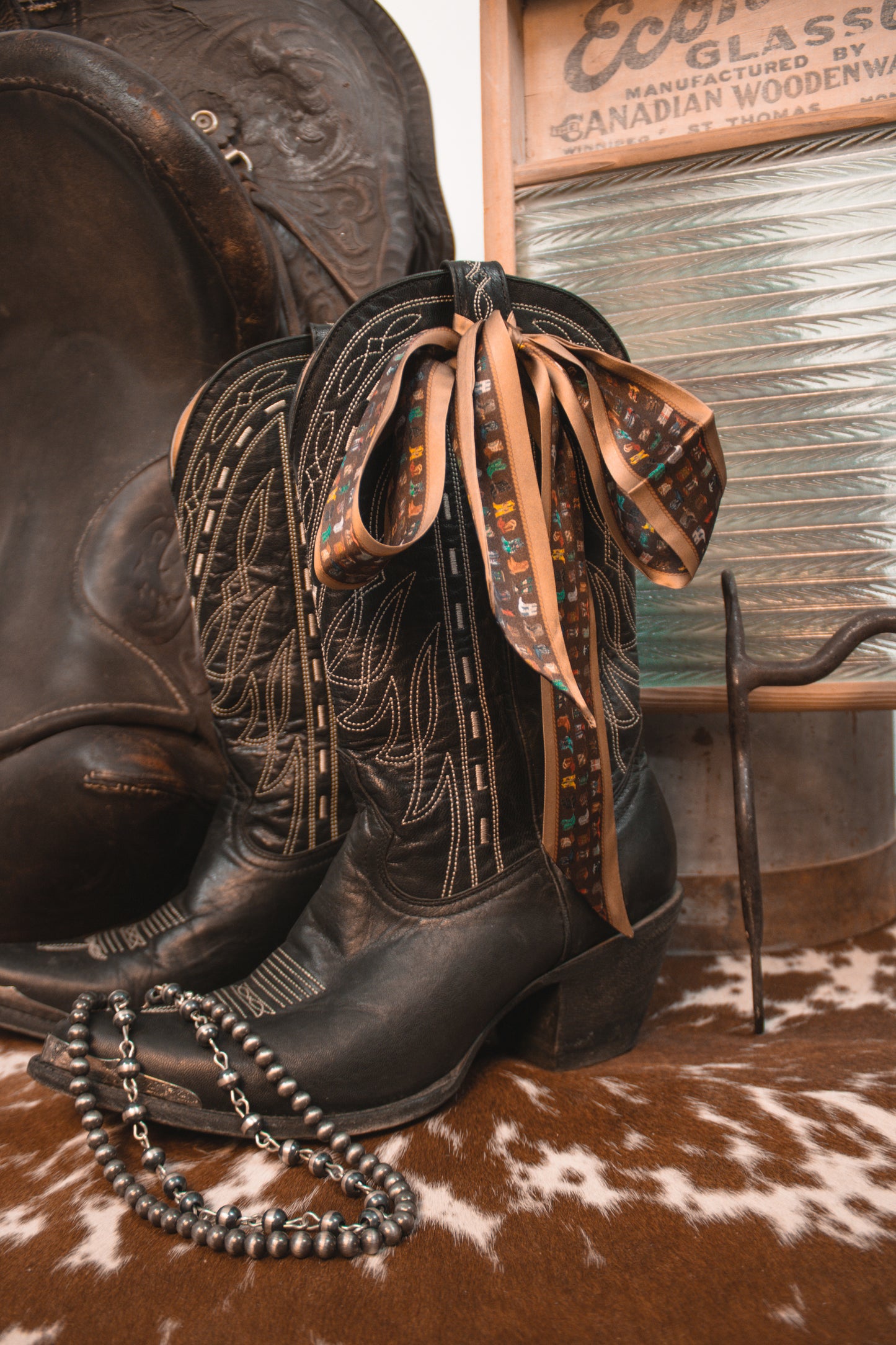 Silk Twilly W/ Vintage Boots