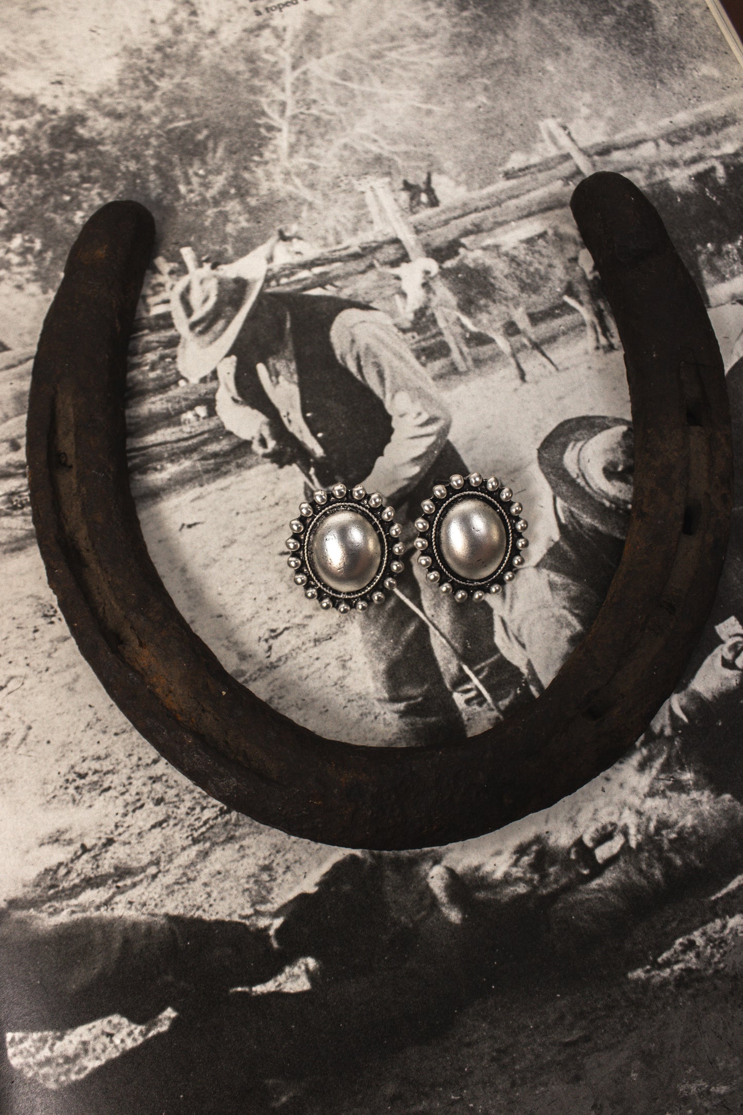 Round Earrings W/ Studded Border