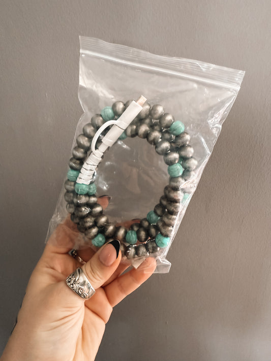 Faux Sterling Pearls W/ Turquoise Charger