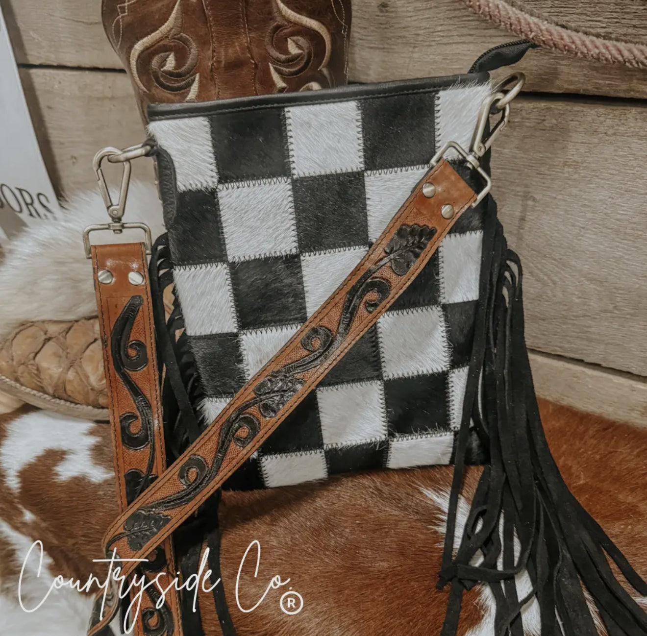 Stockyard Black & White Checkered Purse